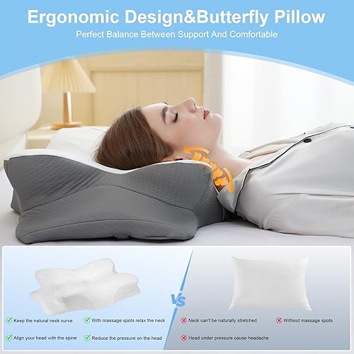 Miniatura 6 de Almohada cervical para el cuello para aliviar el dolor, almohadas de apoyo cervical para dormir con funda de almohada refrescante, almohadas de
