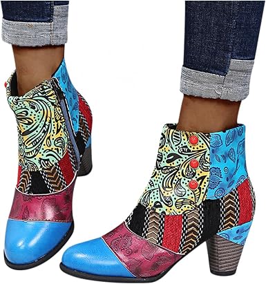 Amazon.com: Botas de invierno para mujer, modernas étnicas bohemias con  plataforma de tacón grueso, botines cómodos con punta puntiaguda para mujer  : Ropa, Zapatos y Joyería