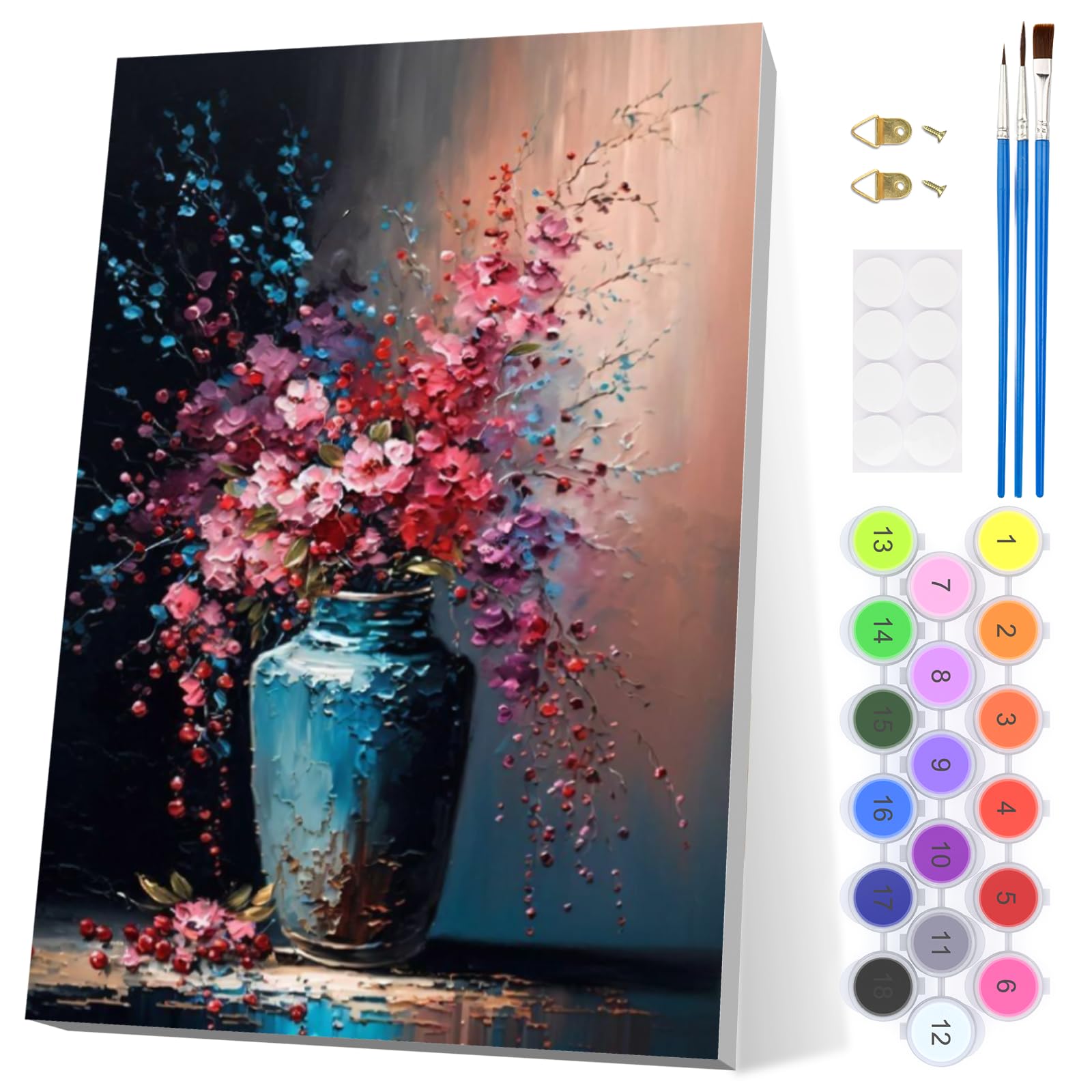 EOBROMD Flowers Paint by Numbers for Adults with Frame, Flowers in Vase Paint by Numbers Kits, Acrylic Easy Painting by Numbers for Gift Home Wall Decor (8x12in/20x30cm)