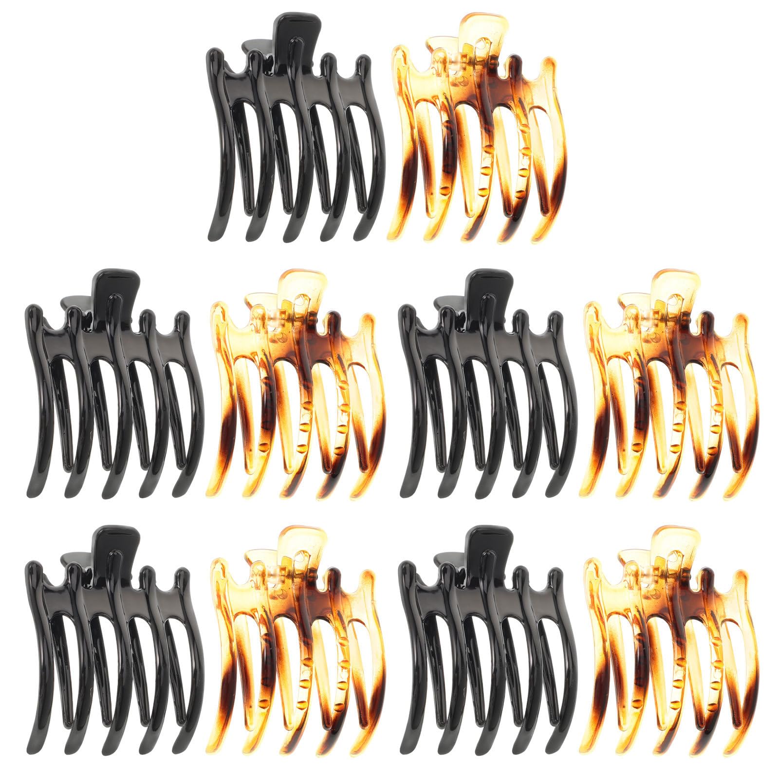 minkissy 10pcs Large Flat Hair Clips Plastic Crab Style Hair Claw 5 prong Tortoise Hair Claw Clips Hair Accessories for Women (Black+Tortoise)