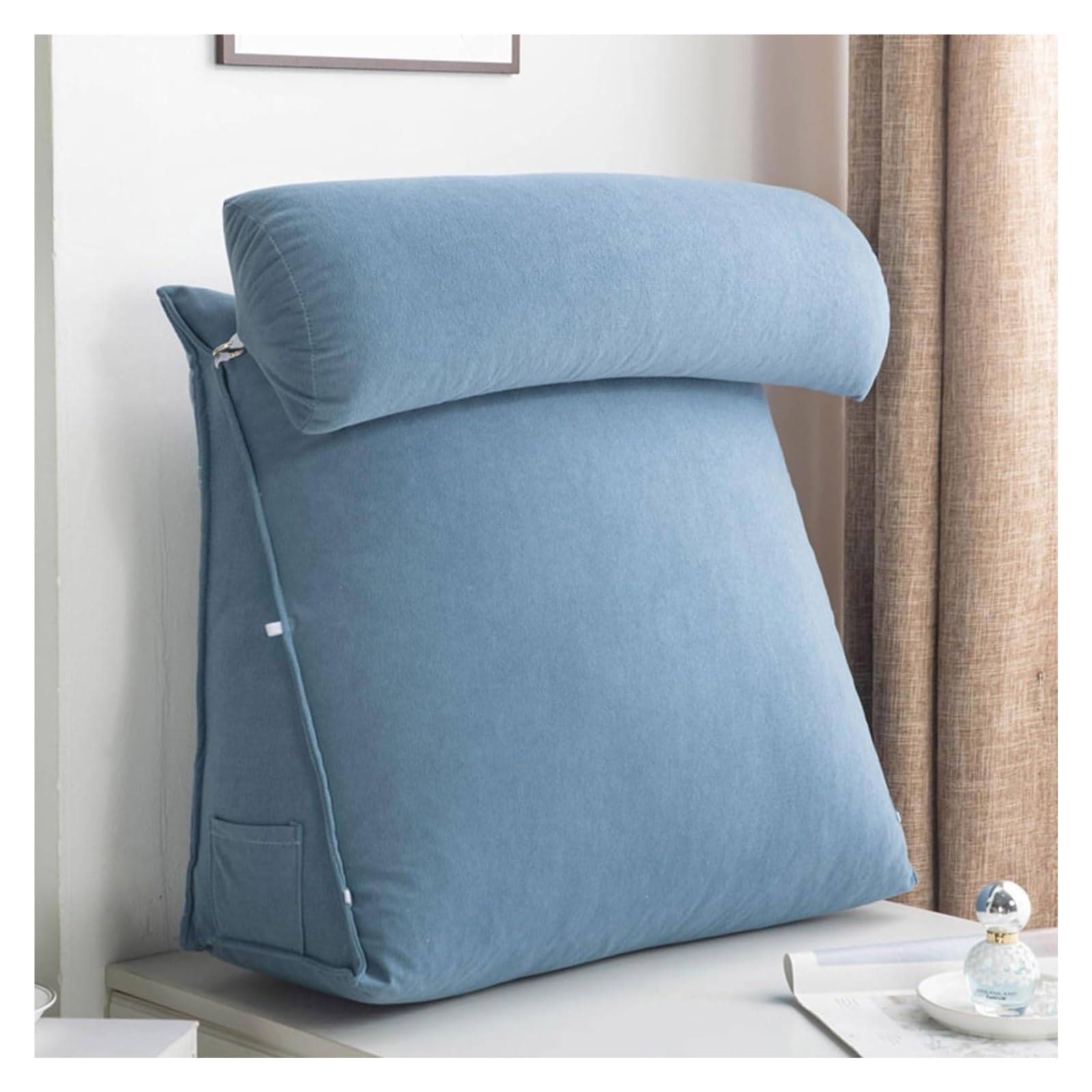 YKMYXZ support pillow， Triangular Cushion With Adjustable Neck,For Sofa Bed,Headboard Lumbar Support Ergonomic For Gaming(Iris Blue,45x45x20cm)