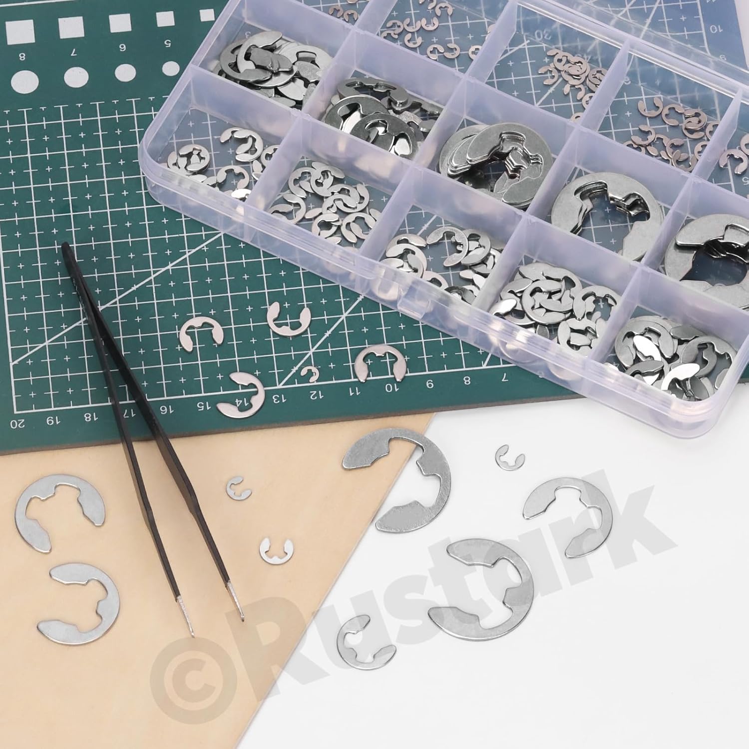 211Pcs 14 Sizes 304 Stainless Steel E-Clip External Retaining Rings Assortment Kit, E Clip Circlip Rings E-clips Retainer Circlip Rings Washers E-Clips Assortment Set for Gears Pulleys Axles