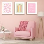 Pink Aesthetic Room Decor - Set of 6 Floral Wall Art Prints, Boho Wall Decor for Teen Girls, Pastel Dorm Room Wall Art, Cute 8"x10" Unframed Posters, Floral Prints for Bedroom, Modern Teen Room Decor