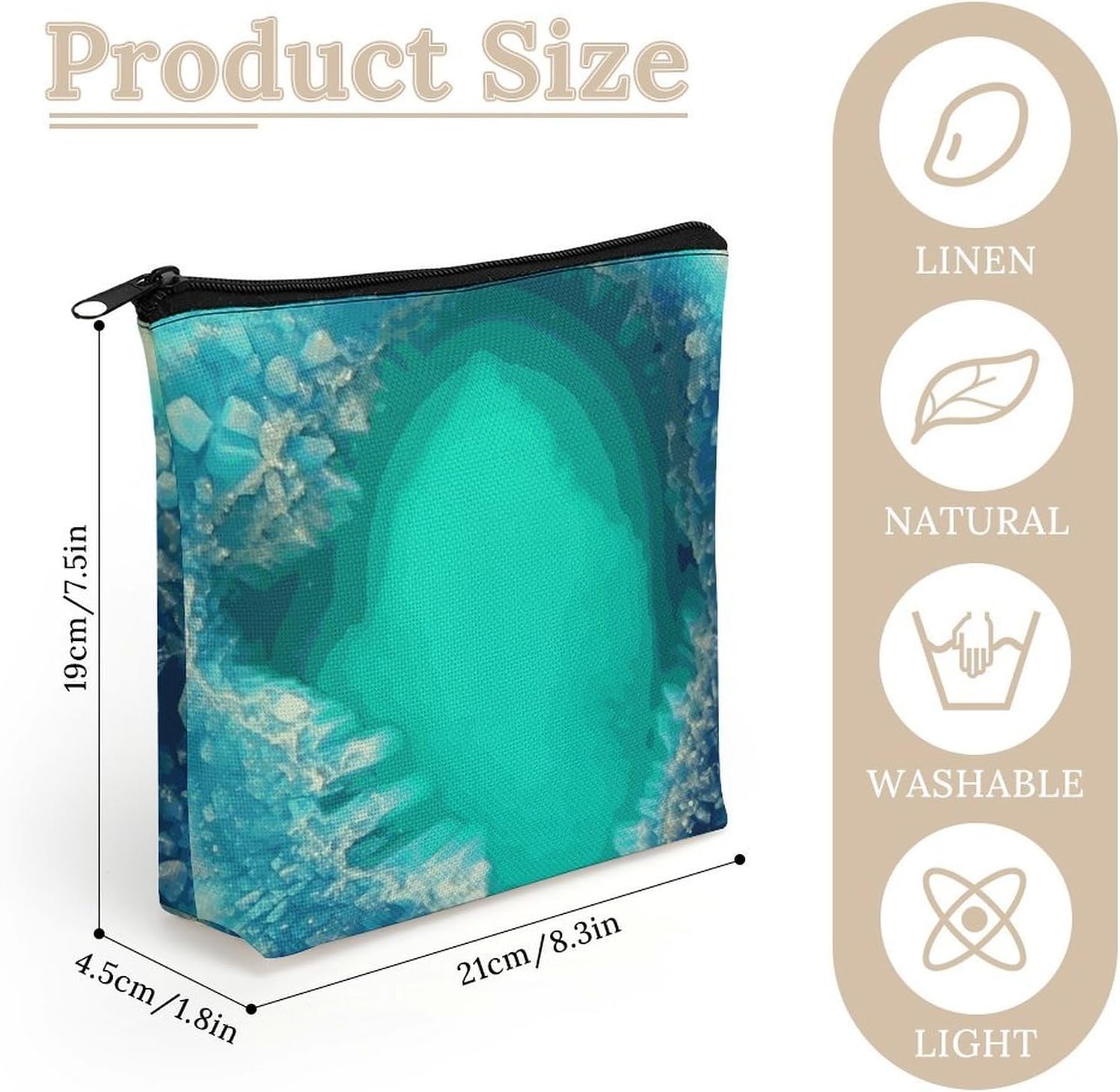 Linen Flat Makeup Bag for Women Cute Small Cosmetic Pouch with Zipper image 2