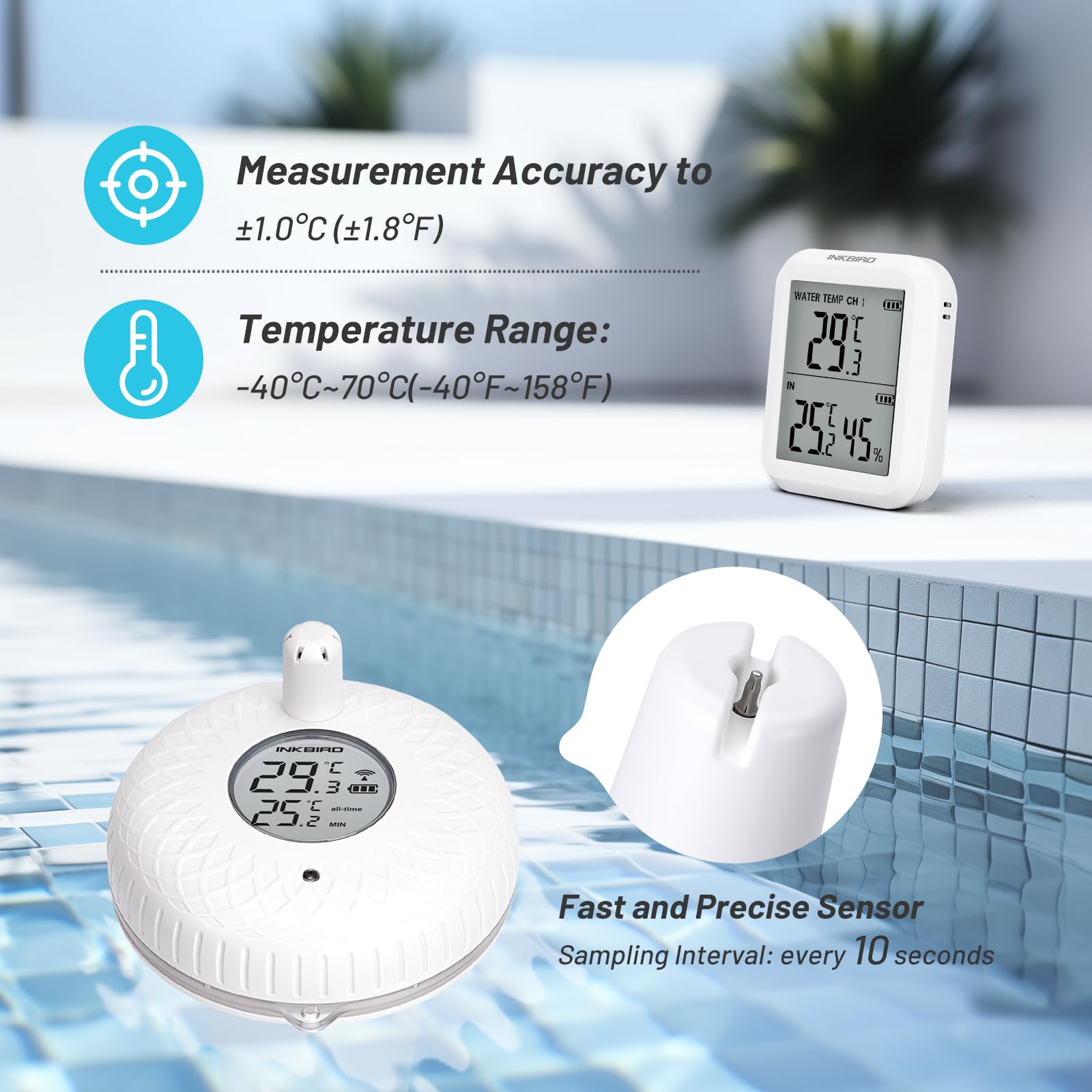 Inkbird Thermomètre de Piscine Flottant sans Fil avec Moniteur, Surveillance à Distance