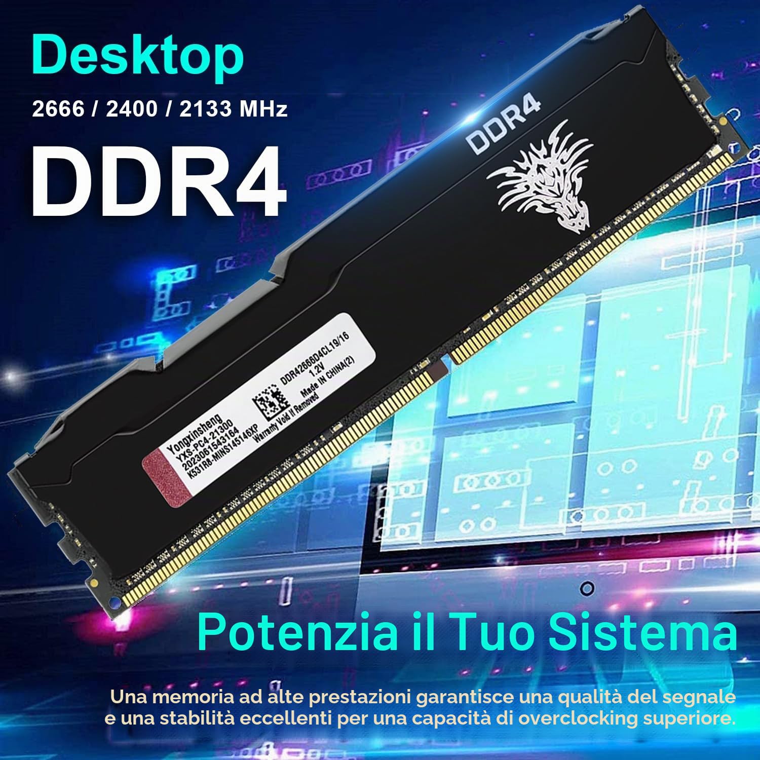 Yongxinsheng 2666MHz DDR4 32GB Kit (2x16GB) Desktop Ram PC4-21300 Dimm Non-ecc Unbuffered 1.2V 288-Pin CL19 PC Computer Memory Udimm Componenti Memoria Upgrade Module (Nero)