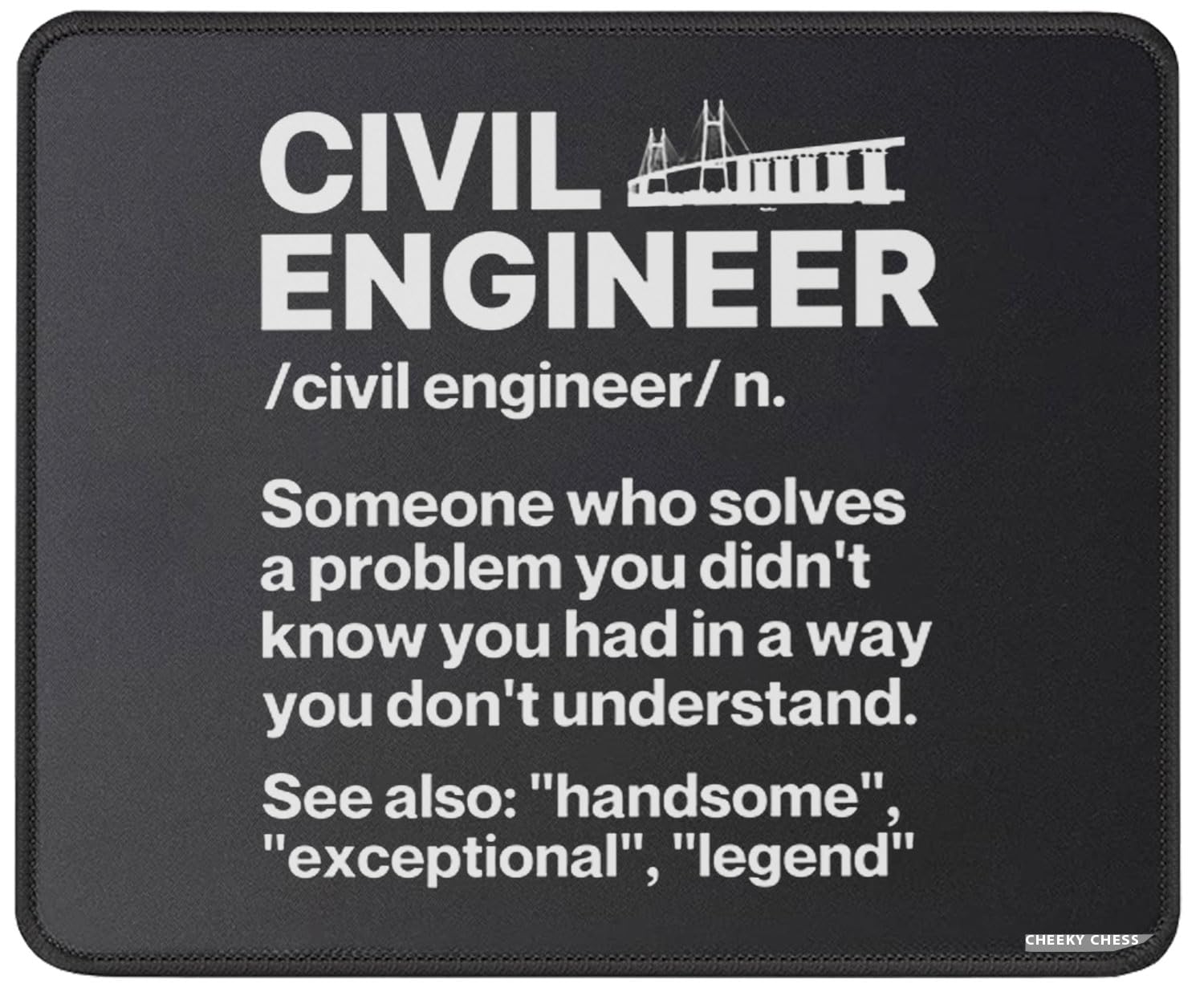 Civil Engineer Definition Mouse Pad Funny Engineer Gifts for Men - Structural Engineering Gift Mousepad - Mouse Mat for Office Laptop 9.5 in, Medium, Black
