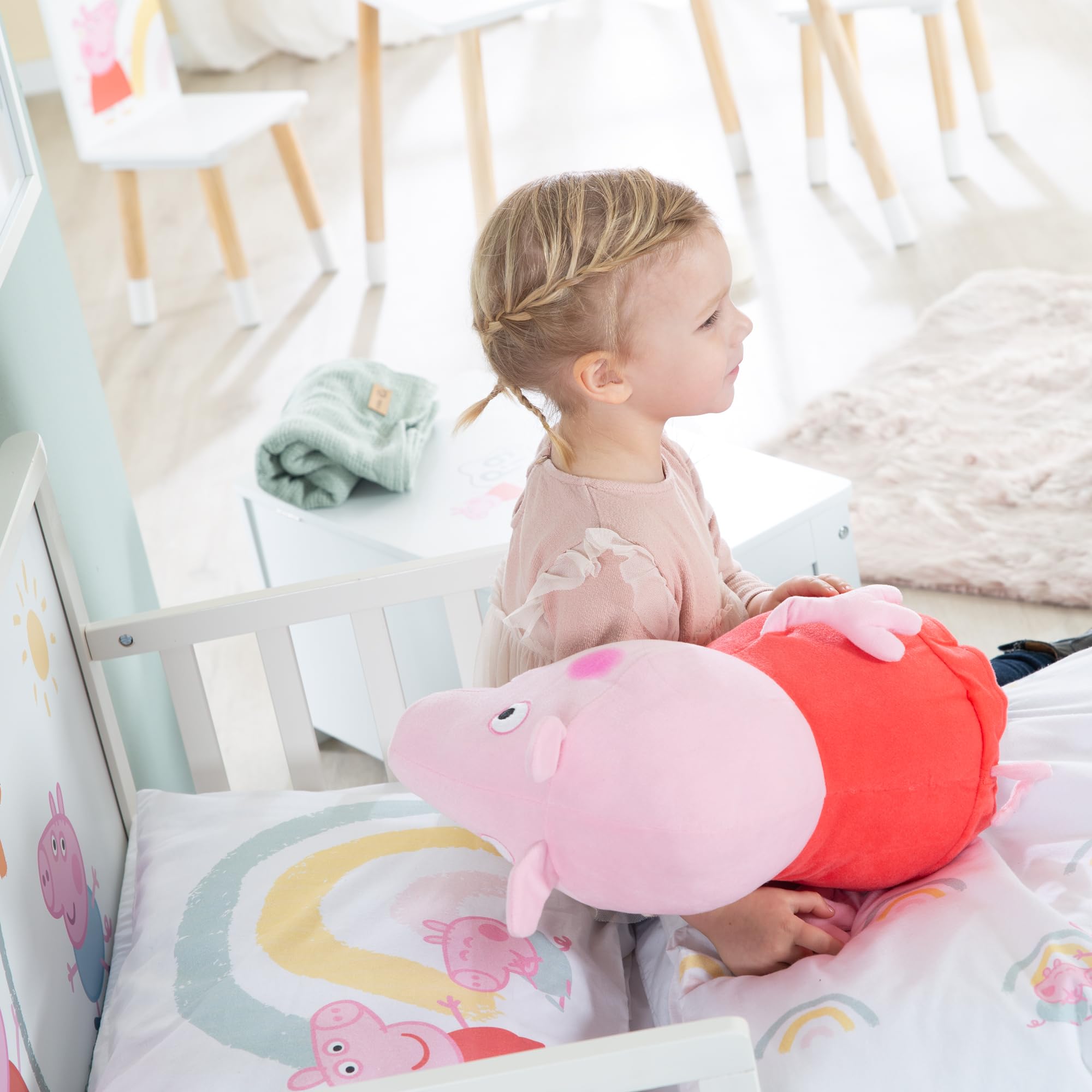 roba Cama Infantil Montessori Peppa Pig 70 x 140 cm para Niños + Somier y Ropa de Cama - Utilizable hasta 7 Años - Blanco/Diseño de Cerda