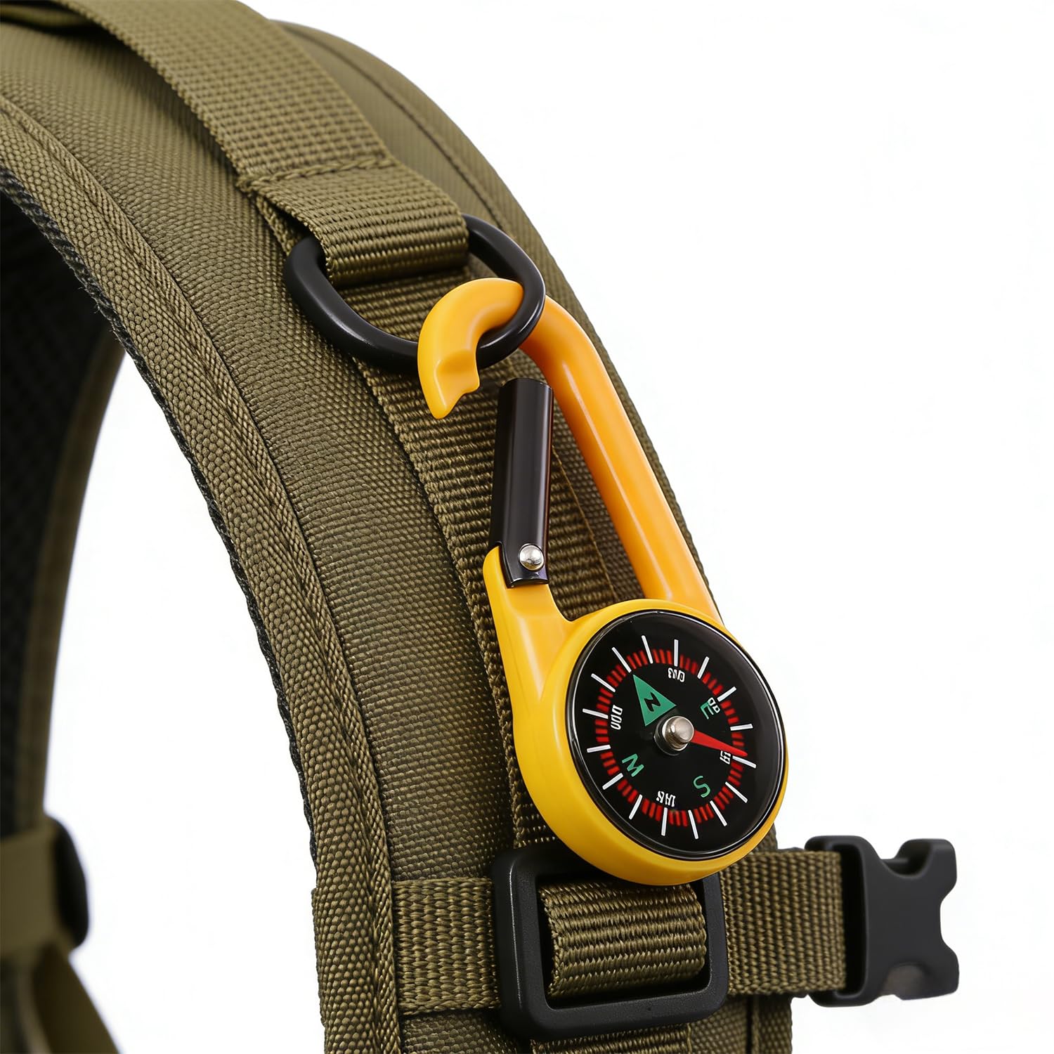 Confezione da 10 moschettoni colorati con moschettone, portatili, mini bussola, portachiavi, clip per attività all'aperto, escursionismo, campeggio, viaggi e navigazione