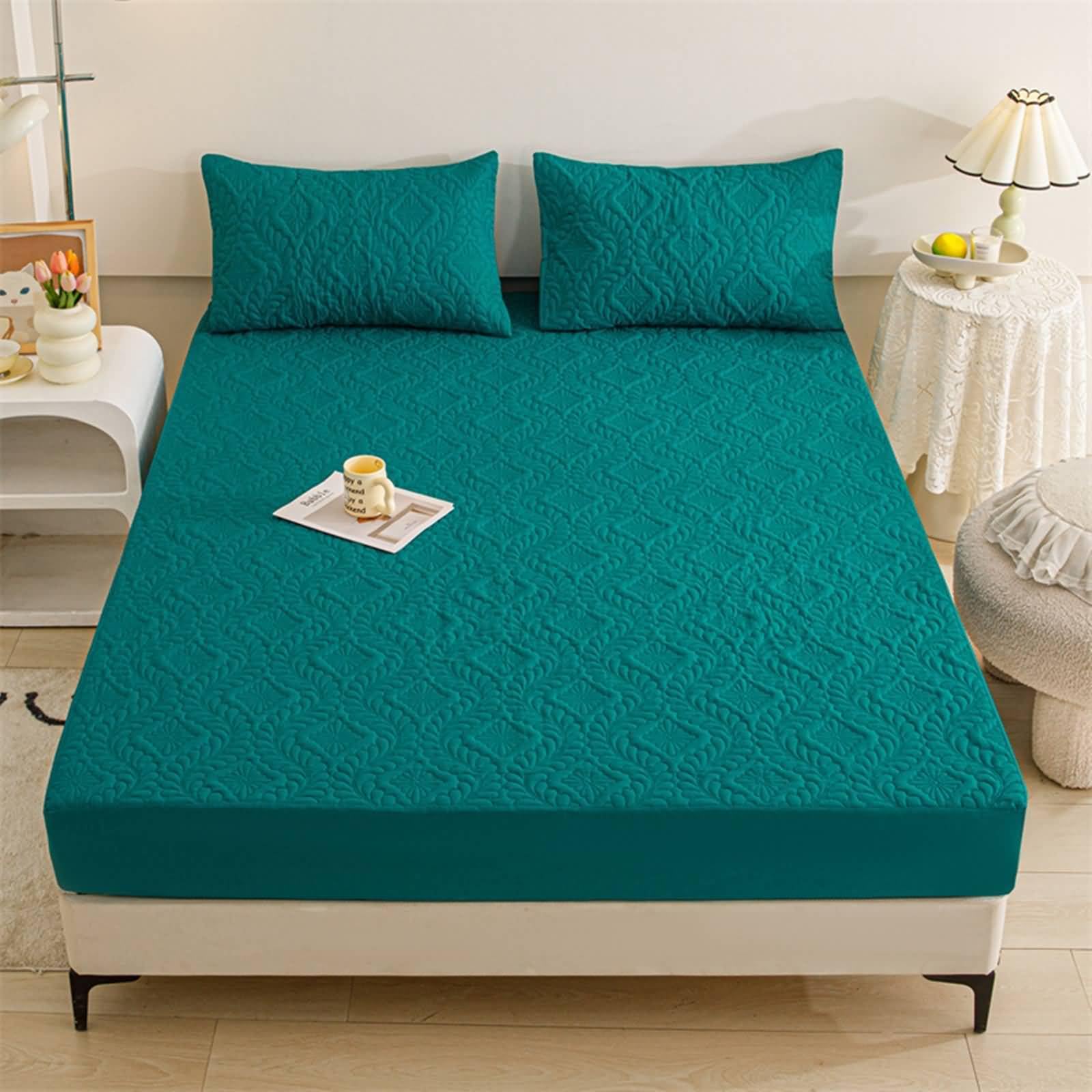 Draps et taies d'oreiller Beydodo 160x200 vert foncé pour chambre parentale
