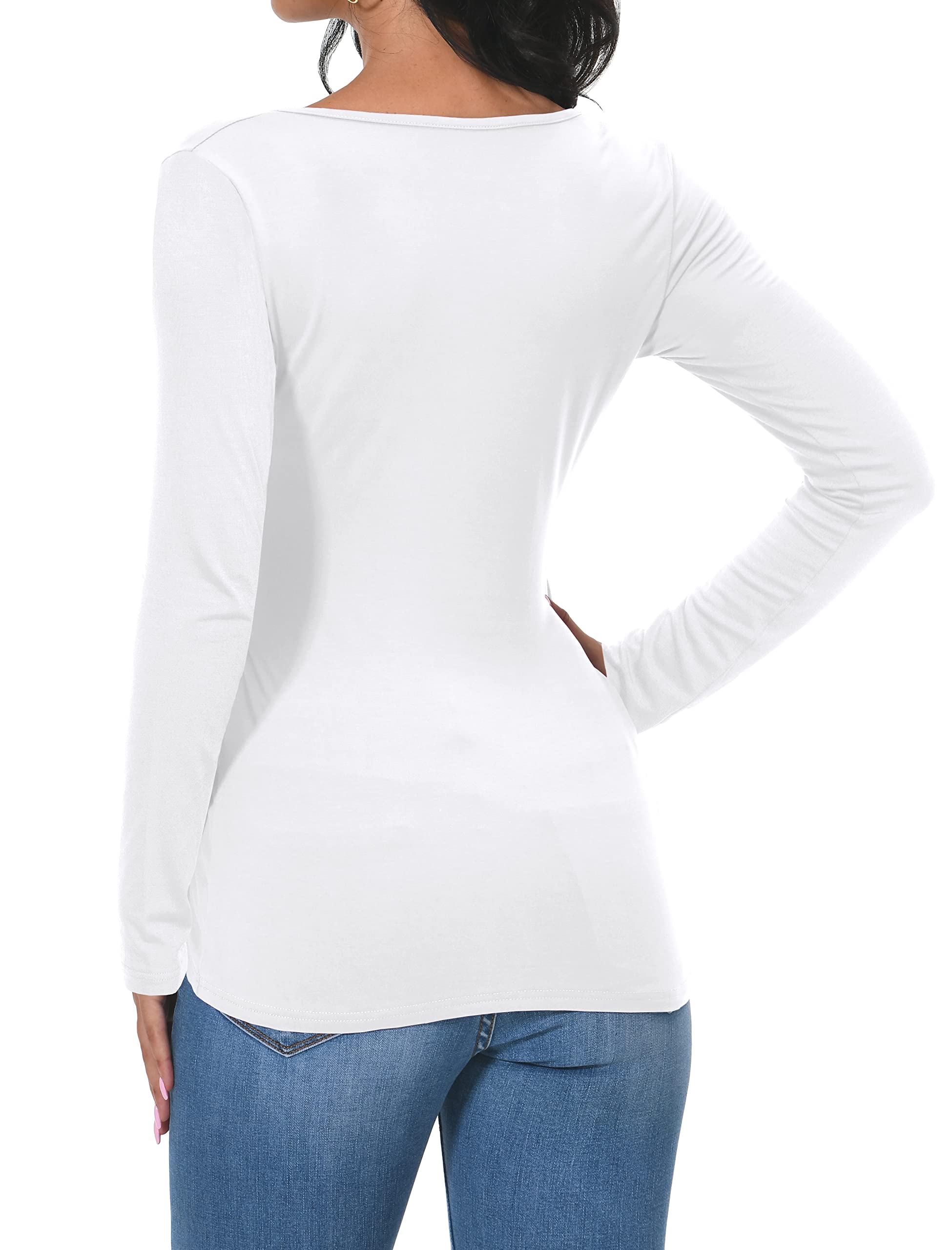Afibi Blusa ajustada de manga larga con cuello en V profundo para mujer