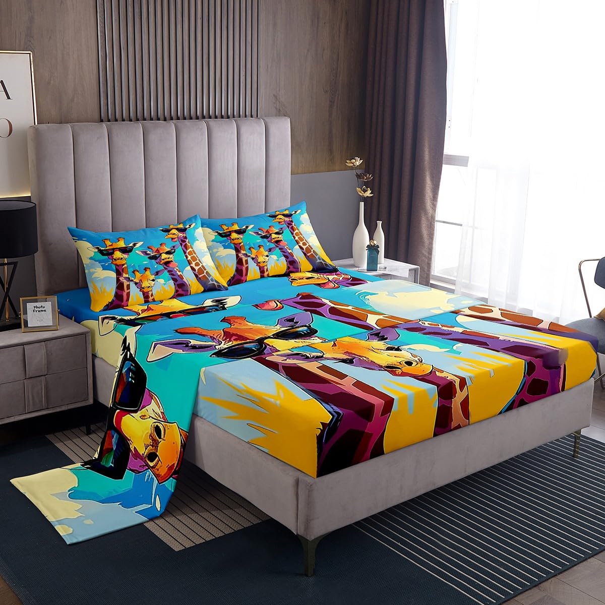 Parure de lit girafe avec lunettes de soleil en coton doux, décoration de chambre moderne