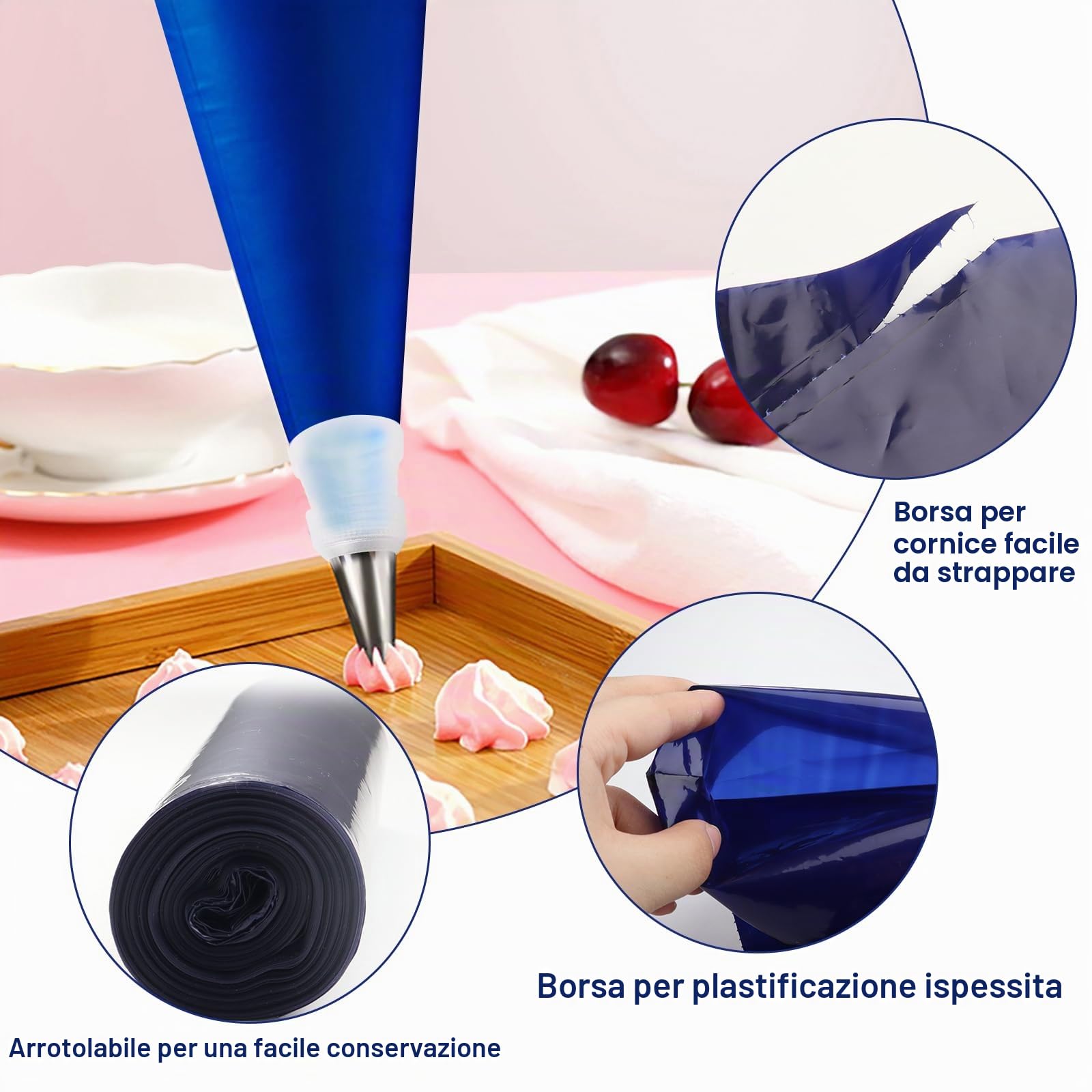 100 Pezzi Sacchetti Per Pasticceria Usa E Getta Extra Large 52cm e 39cm Addensare Sac à Poche Sac à Poche professionale + 6 beccucci sac a Poche in Acciaio Inox + 1 Accoppiatori