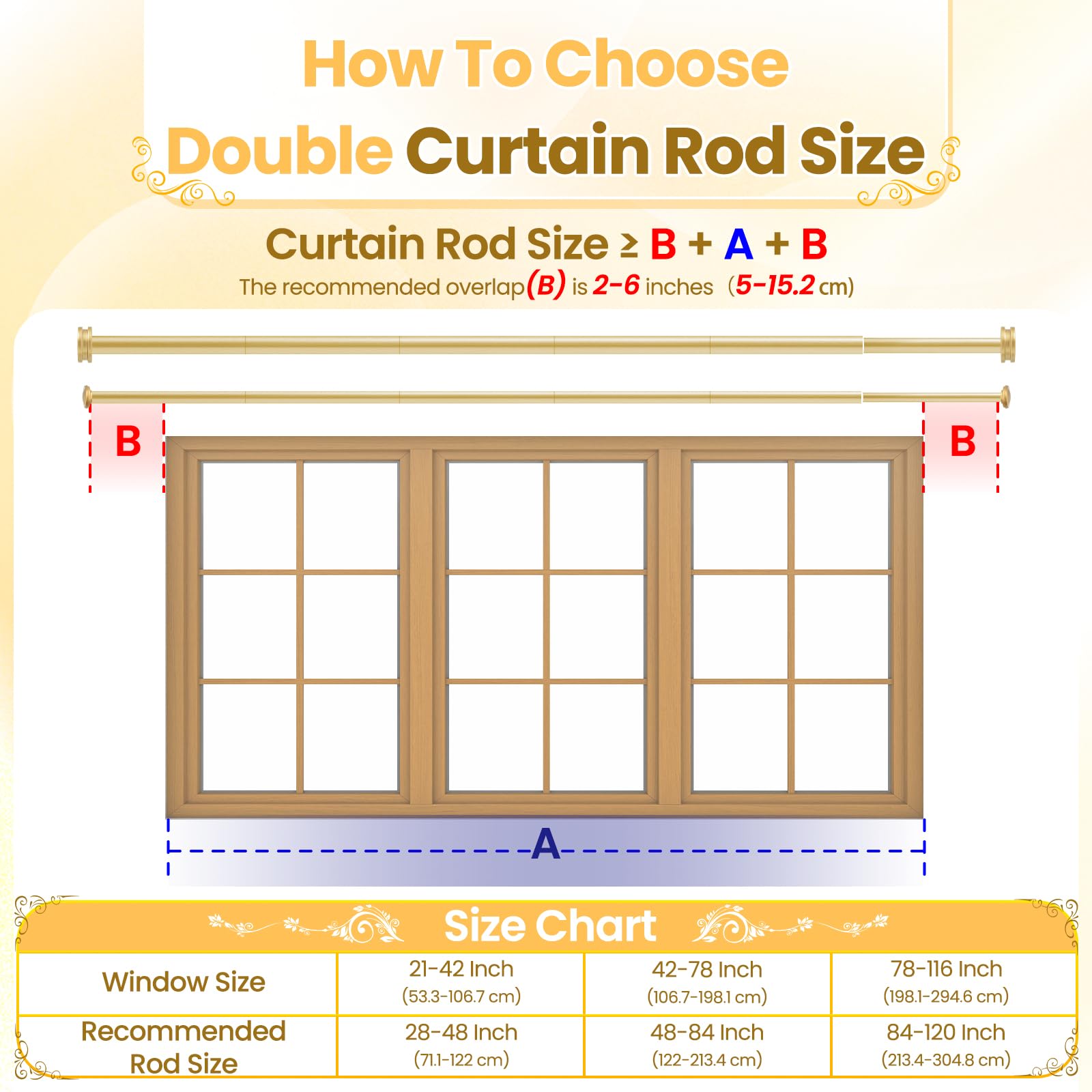 Tringle à rideaux double de 2,5 cm - Doré - 122 à 213 cm - Très résistante - Décoration pour fenêtres avec petit embout