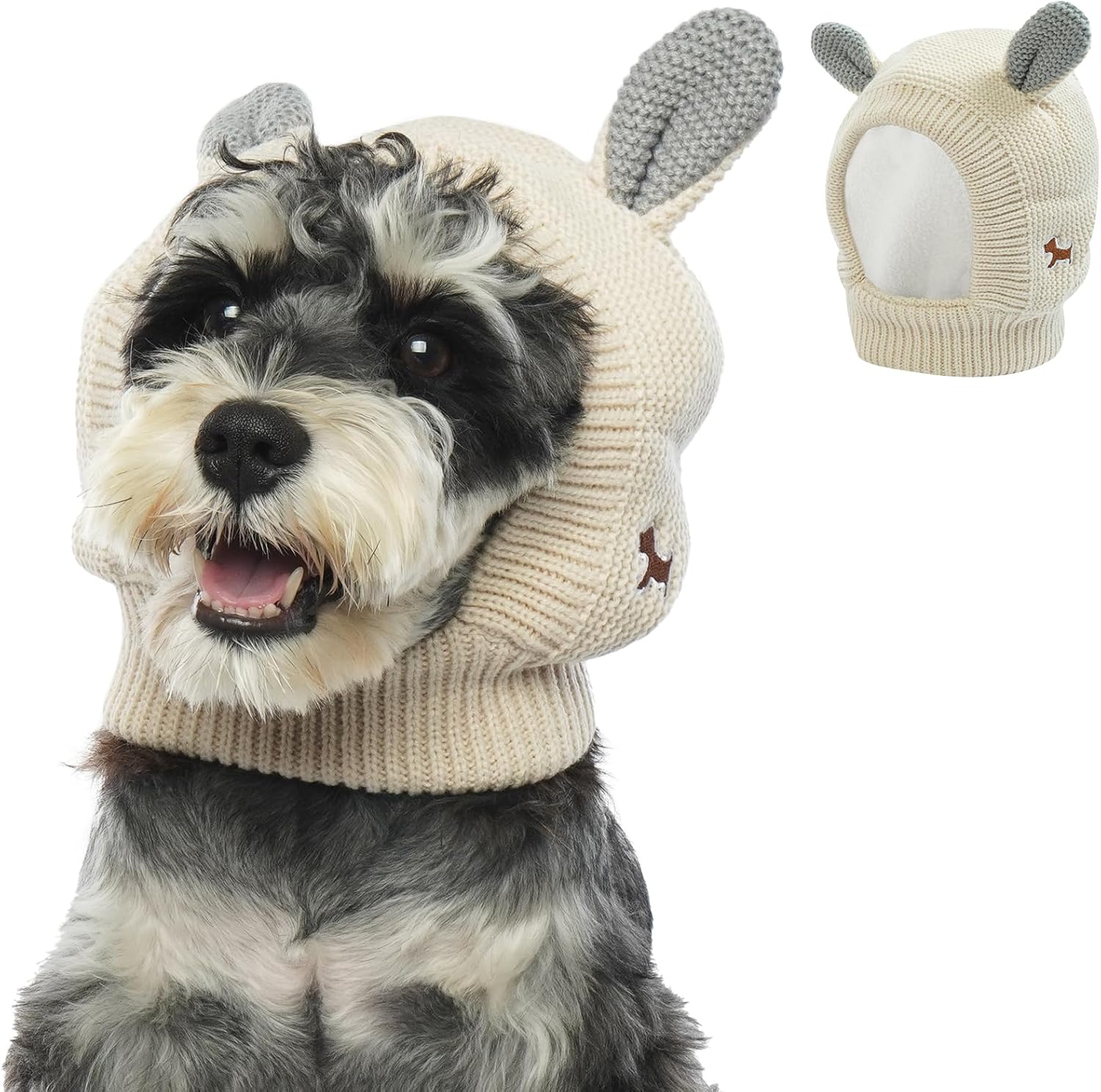 FUAMEY Dog Ear Muffs,Pet Neck Ear Warmer for Winter Knitted Dog Cap for Anxiety