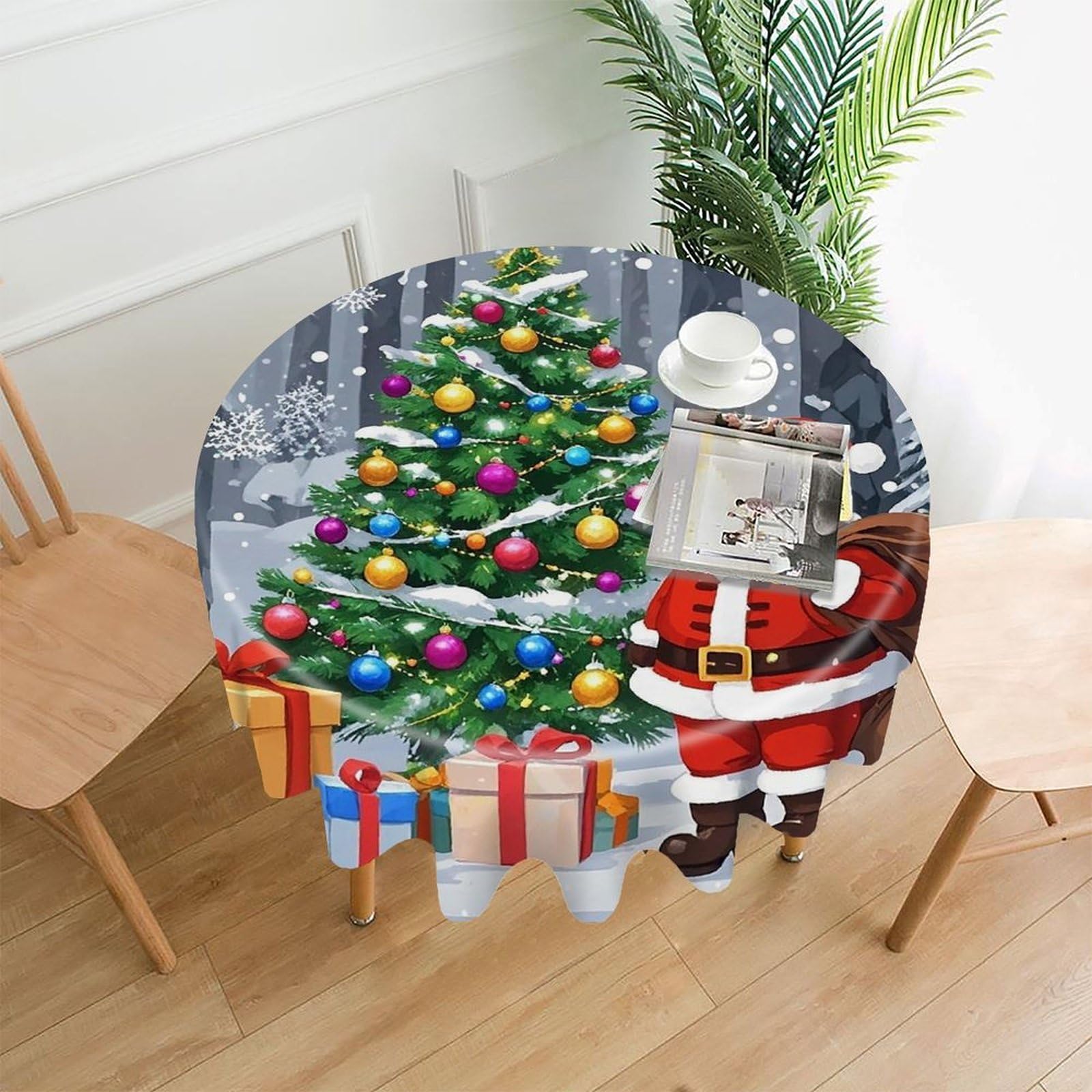FekiLoot Christmas Santa Claus Tablecloth Decorative Round Table Cloth Wrinkle Resistant Washable Circle Table Cover Round Tablecloth for Picnic Party Camping Dining 60 Inch