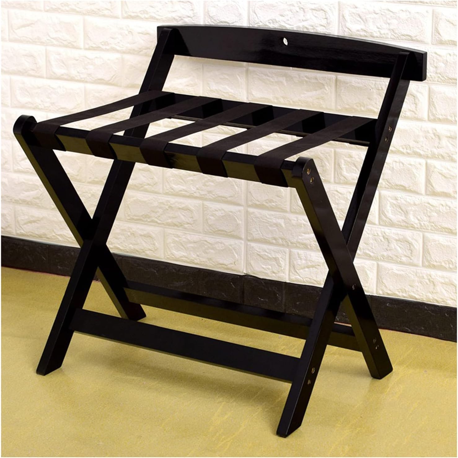 MSHGSKU Luggage rack Wooden Luggage Stand Folding Luggage Rack With Nylon Webbing Strap Luggage Holder(Schwarz)