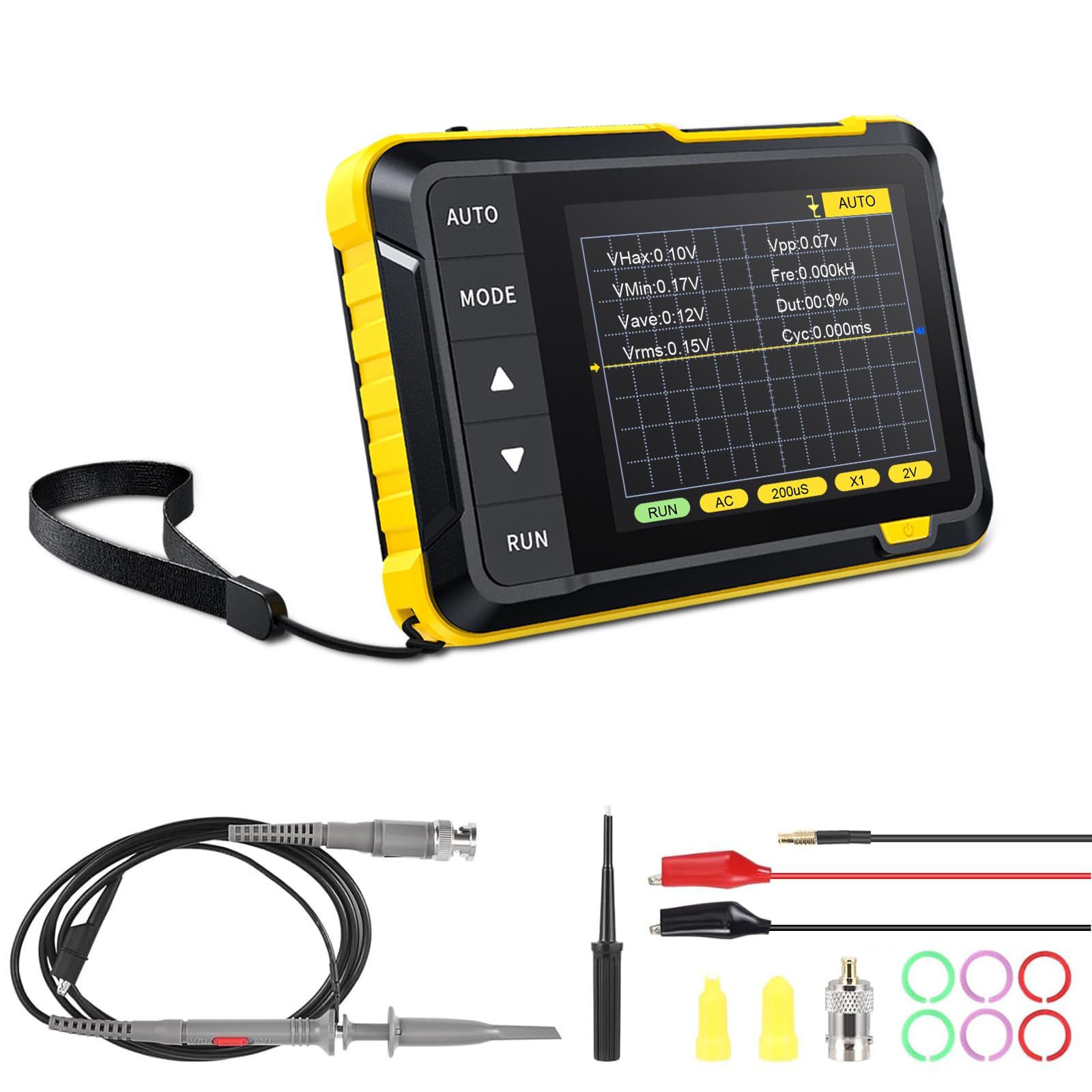 Mini Oscilloscope Numerique 200 kHz 2,5 MS/s, Kethvoz USB Oscilloscope Kit Portatif avec écran Couleur 2,8" pour Automobile/Débutants (Sonde Haute Tension P6100 incluse)