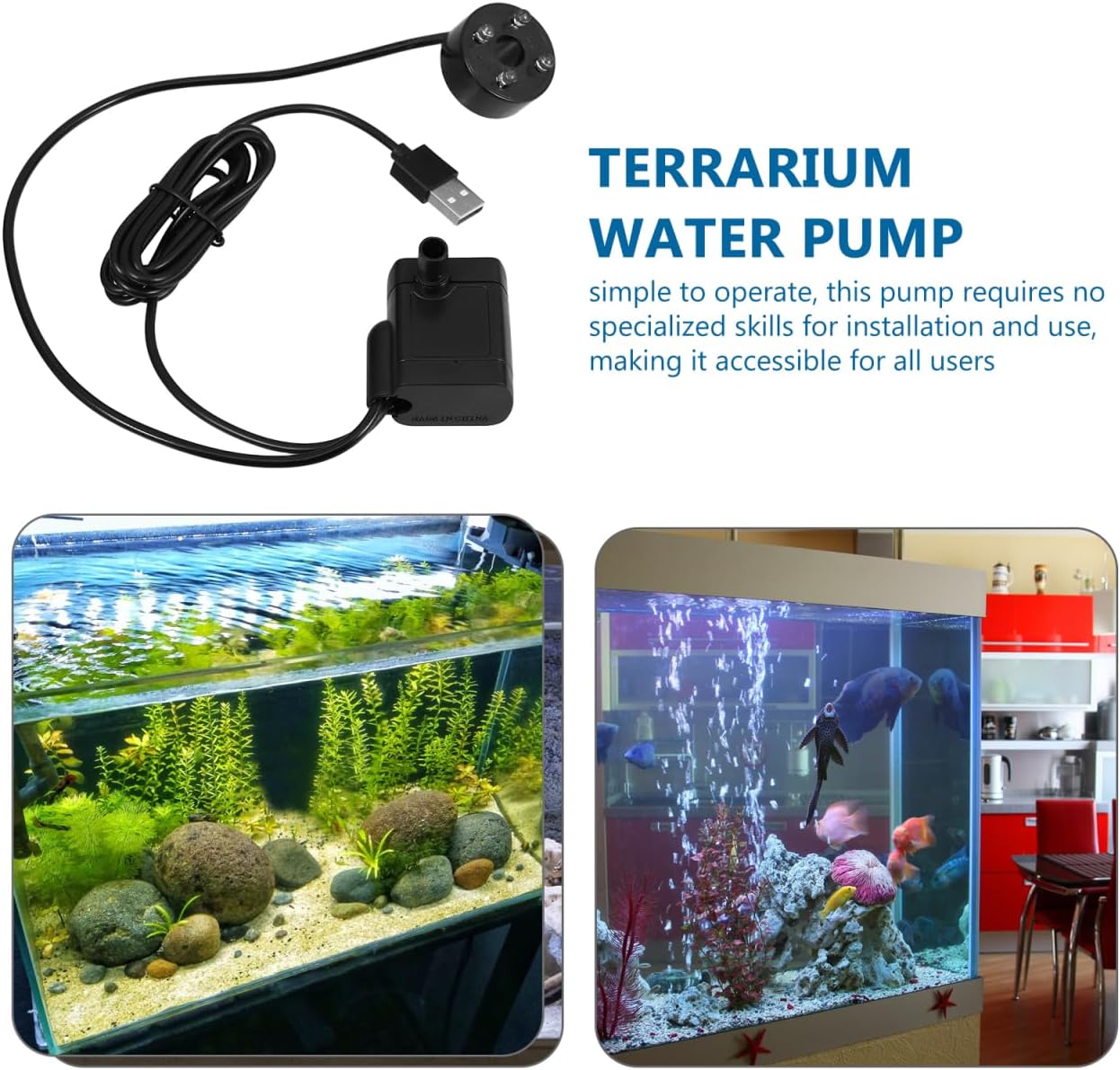 BESPORTBLE Micro Submersible Water Pump for Aquarium Fish Tanks and Garden Fountains Compact Quiet Usb Pump with Led Light for Rockery and Decoration