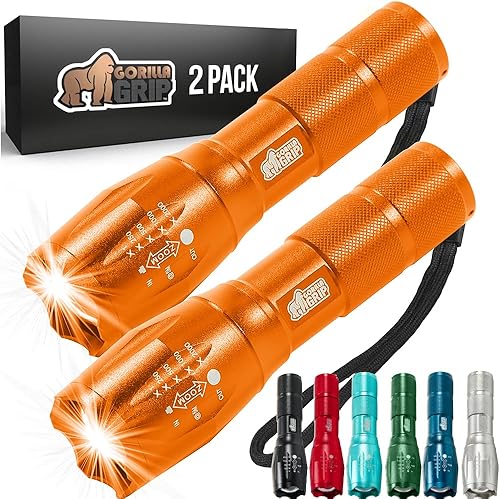 Gorilla Grip Linterna táctica LED pequeña y ultrabrillante, 5 modos ajustables, alcance hasta 750 pies, impermeable, batería de larga duración, para