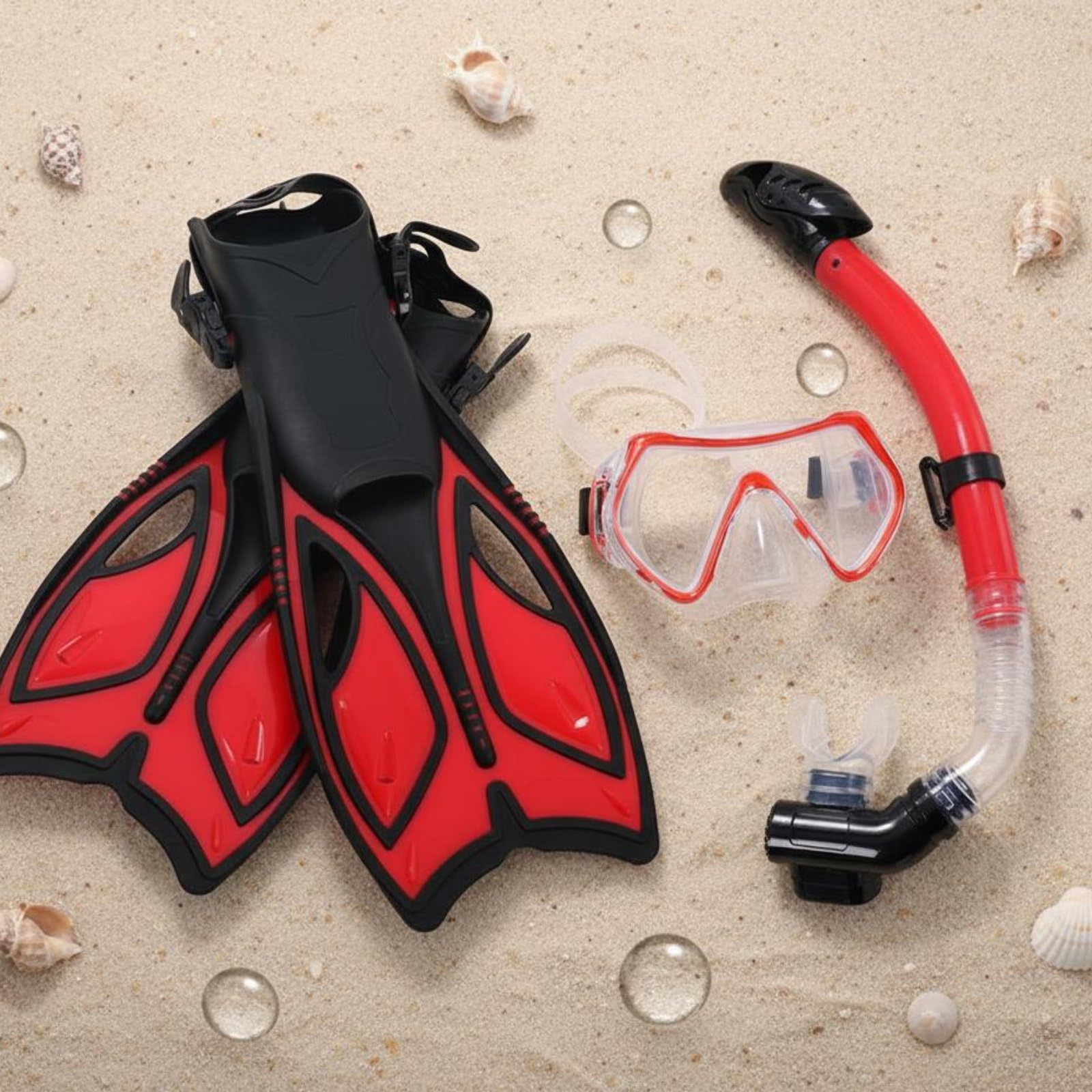 Tauchmaske Schnorchel Flossen Set Tauchausrüstung Schnorchelmaske Schnorchelrohr Schwimmflossen mit Gehärtetem Glas Und für Schnorcheln Reisen Strand Urlaub
