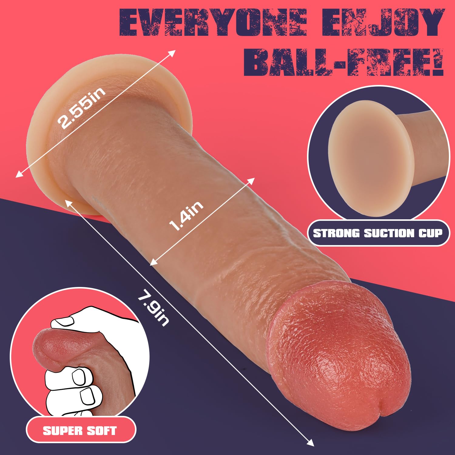 7.9 Inch Realistic Silicone Dildo, Soft Body-Safe Material with Strong Suction Cup for Hands-Free Vaginal and Anal Play, Ideal Adult Sex Toy Dildos for Beginners Men Women and Couples
