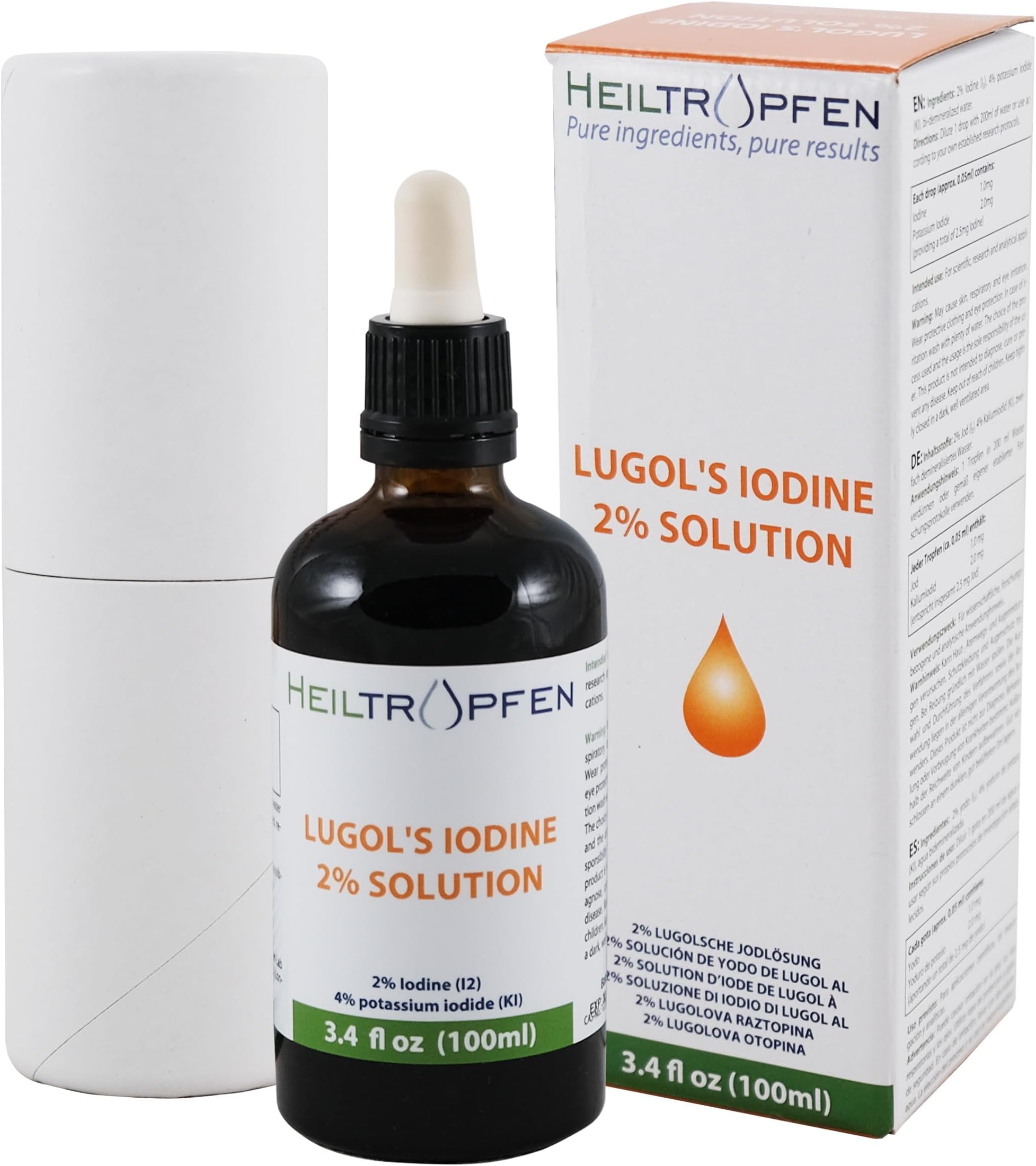Lugols Iodine Solution | 3.4 Oz. - 100 ml | 6% Liquid Formulation | Made with 2% Iodine and 4% Potassium Iodide | Heiltropfen®