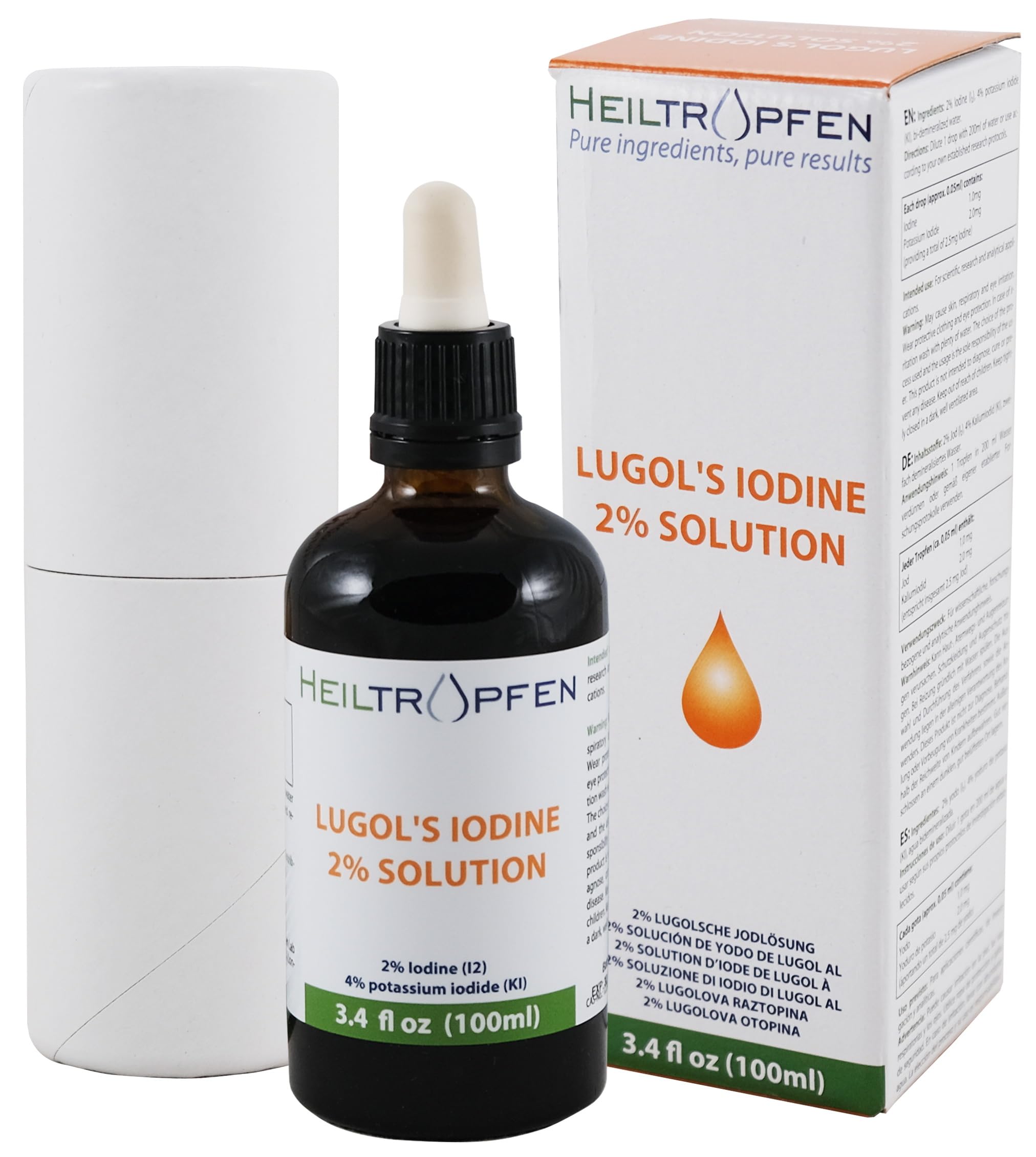 Lugols Iodine Solution | 3.4 Oz. - 100 ml | 6% Liquid Formulation | Made with 2% Iodine and 4% Potassium Iodide | Heiltropfen®
