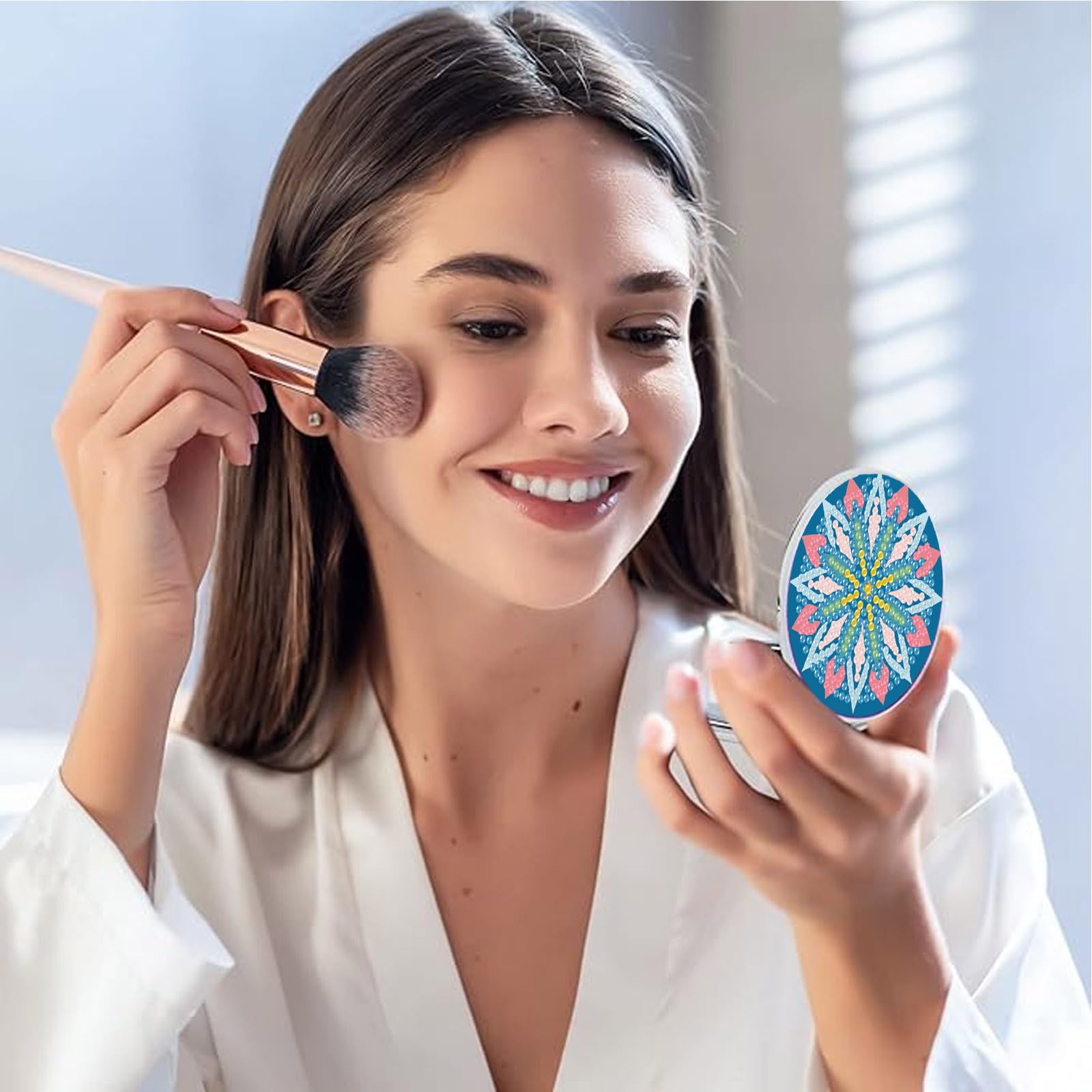 INFUNLY 6 Stück Diamant-Malerei-Taschenspiegel DIY-Diamant-Malen-Nach-Zahlen-Set Mandala-Blumen-Taschenspiegel Diamant-Malerei-Abdeckung Tragbarer Make-Up-Spiegel Vergrößerungs-Klappspiegel Für Damen