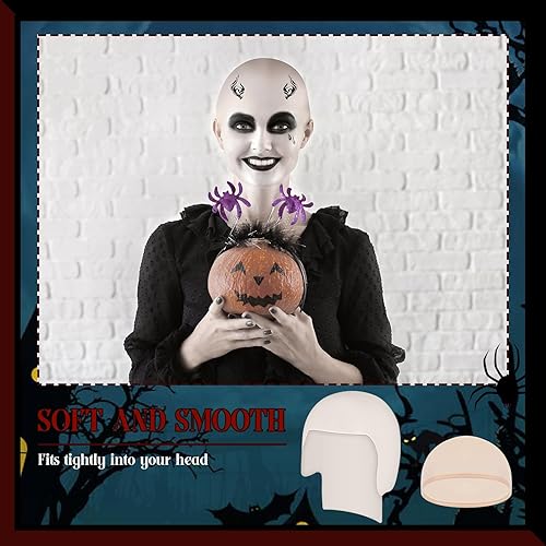 Miniatura 3 de Syhood 2 piezas de gorra calva de látex para Halloween, gorra de peluca de cabeza calva, sombrero calvo, disfraz de cosplay para adultos (blanco,