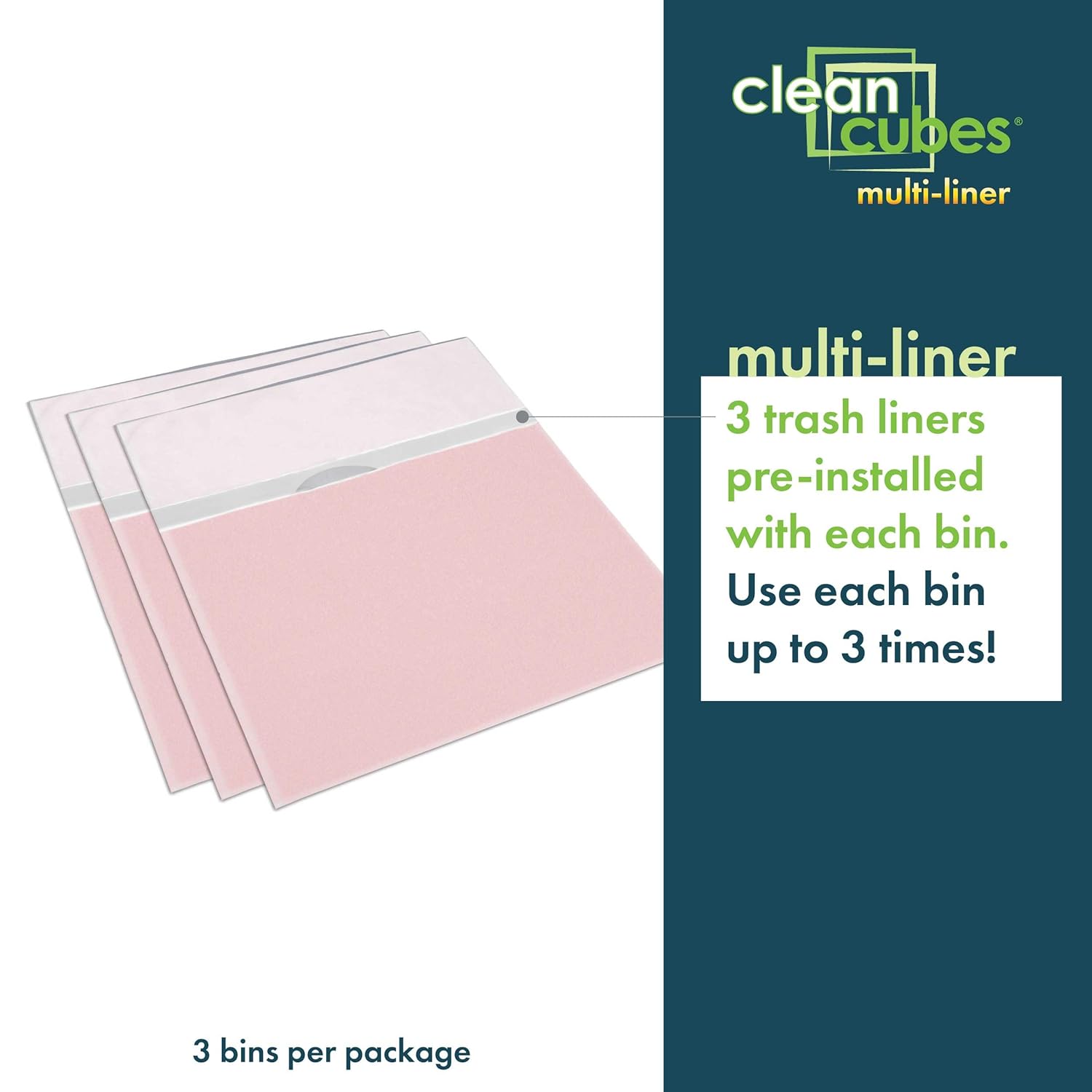 Clean Cubes 13 Gallon Disposable Pop-Up Trash Cans (3-Pack, Multi-Liner) with Fitted Bags – Foldable Garbage & Recycling Bins for Parties, Events & Kitchen (Pink, 17" H x 13.5" W x 10" D)