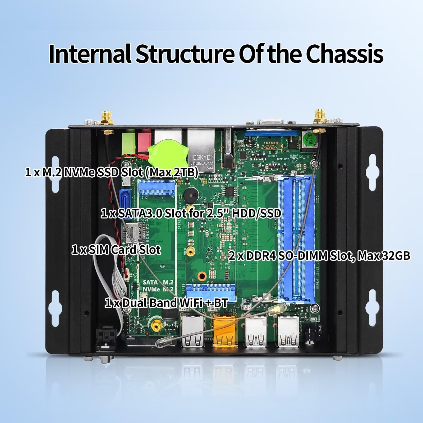 Mini PC i3 Fanless Industrial Computer Core i3-8130U Dual Lan, Win11 Pro Linux Mini Desktop PC, 8GB RAM 128GB SSD, 2RS232 COM, 4K HD, VGA, 4USB3.0, 4USB2.0, Auto Power On