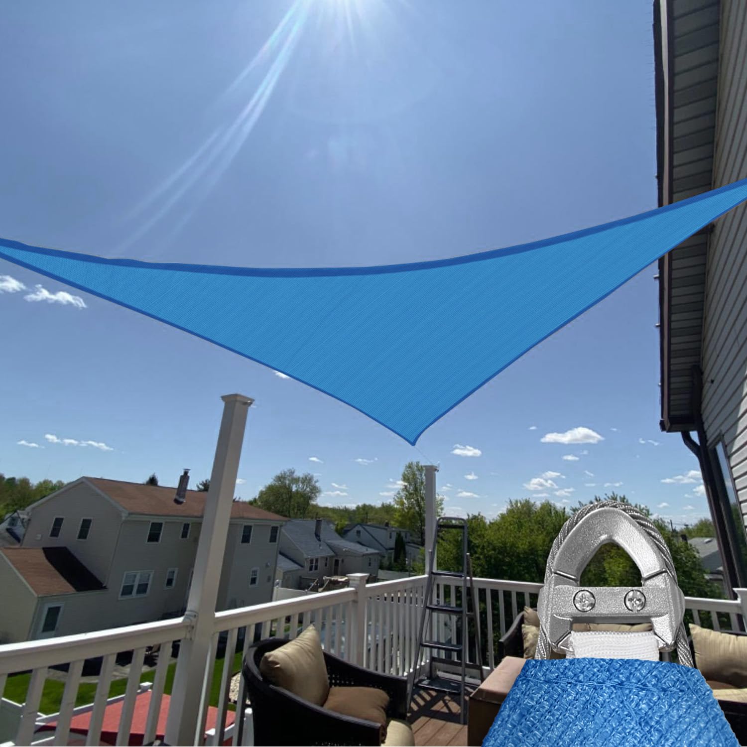 TANG Sunshades Depot A Ring Design Steel Cable Wire Reinforcement 41'x47'x62.4' Feet Right Triangle Sun Shade Sails Blue Heavy Duty Permeable 260 GSM with 8'' inch Hardware Kit