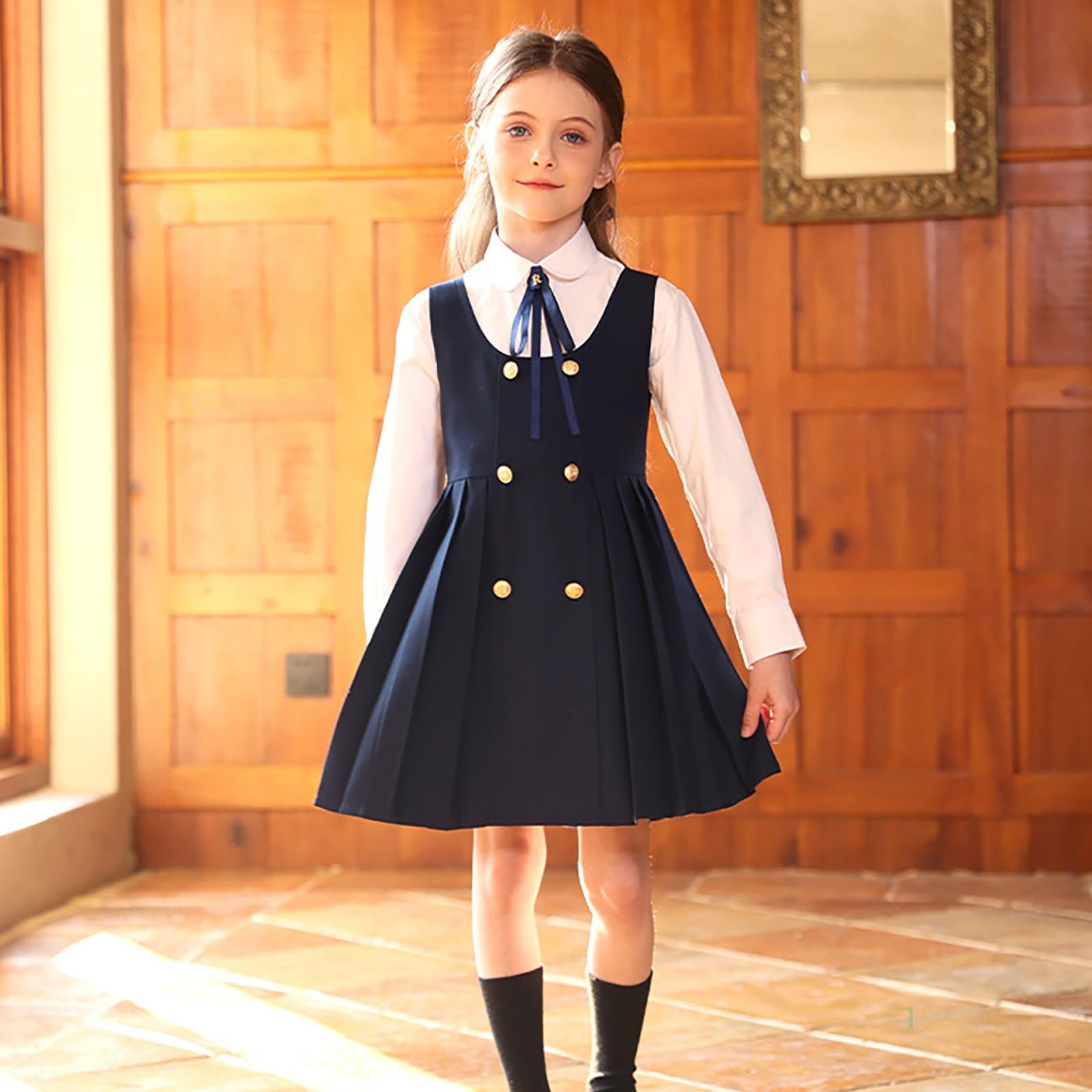Vestido Escolar Plisado de Estilo británico para niñas, Corte en A, sin Mangas, Ideal para actuaciones de Danza.