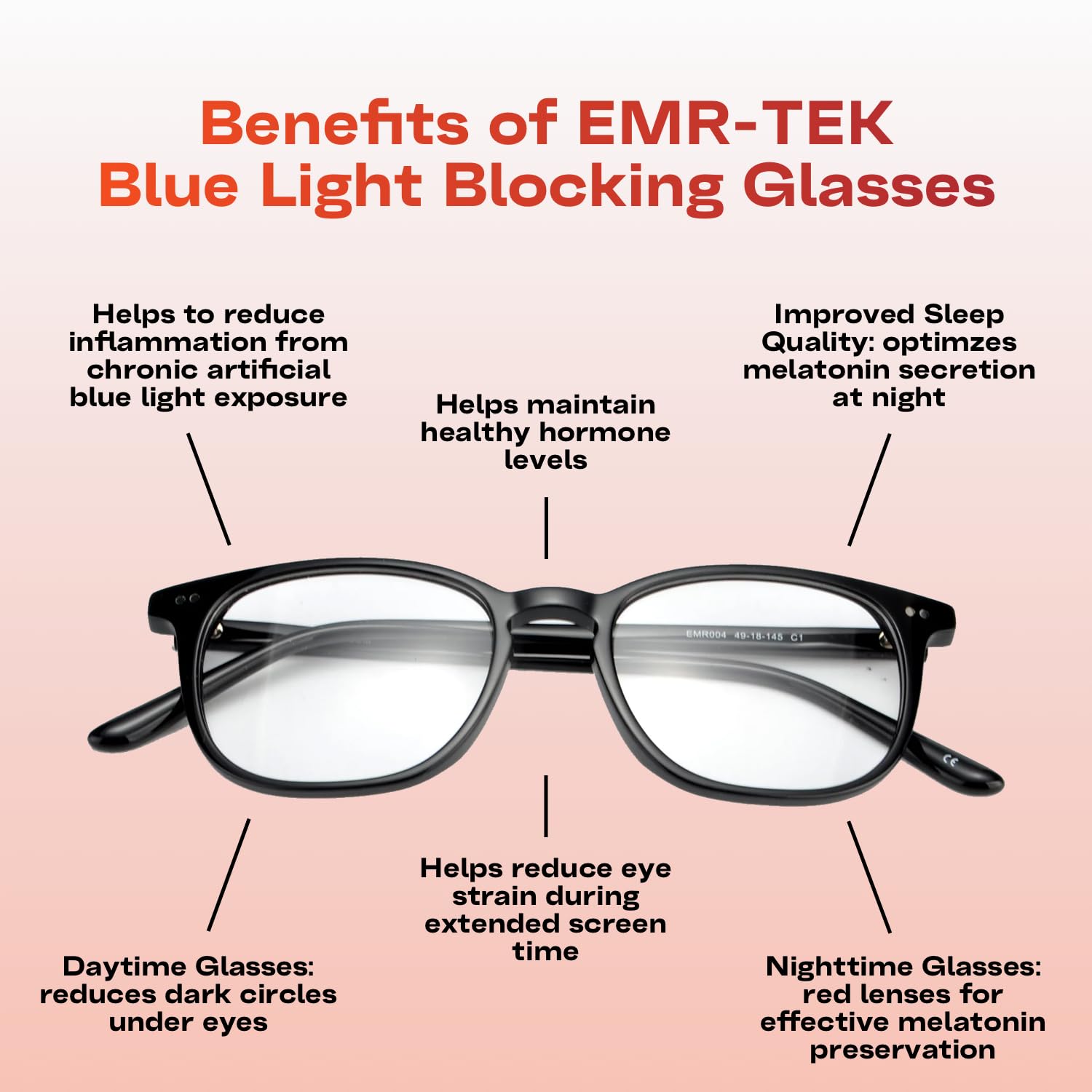 EMR-TEK Freya Lunettes de lumière bleue pour homme et femme, monture noire, verres jaunes, verres bloquant la lumière bleue pour un usage quotidien, aide à réduire les tensions et bleu naturel