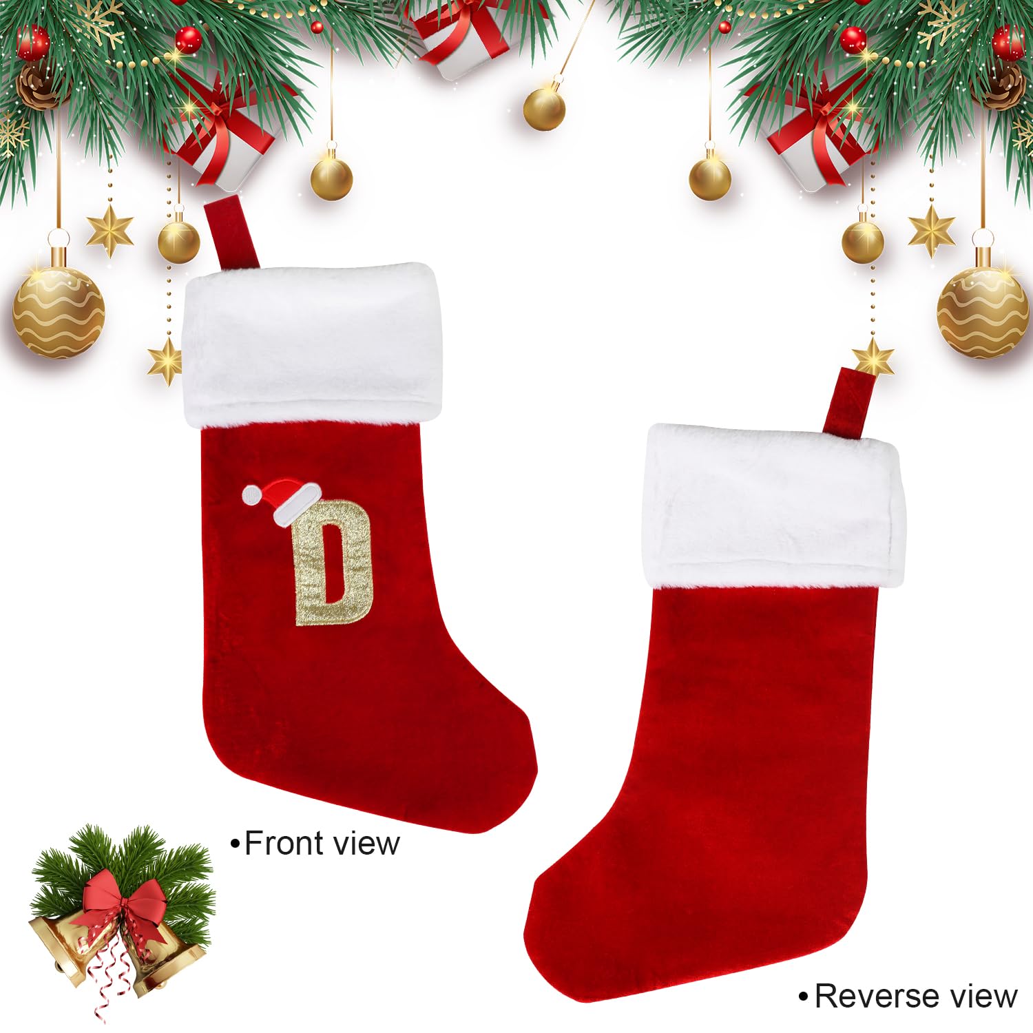 VEYLIN Christmas Stockings with Letters- 20 Inch Plush Christmas Stockings Large Embroidered Stockings Xmas Stockings for Kids/Adult Red Letter(D) - Image 4
