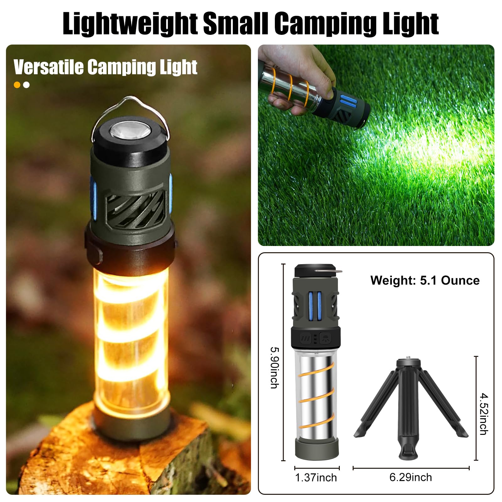 Repelix Buzz Defense - Linterna portátil recargable, linterna de camping con doble calefacción, impermeable, luz blanca y cálida, lámpara de camping para acampar al aire libre, 12 recambios