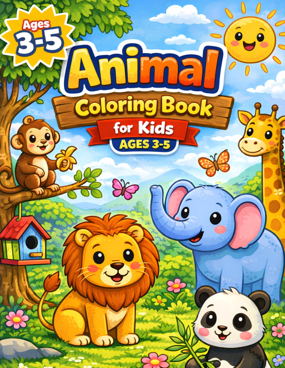 Animal Coloring Book for Kids Ages 3–5: Big and Easy Animal Coloring Pages for Toddlers and Preschoolers | Cute Farm, Jungle, and Zoo Animals with Simple Designs for Early Learning and Fun