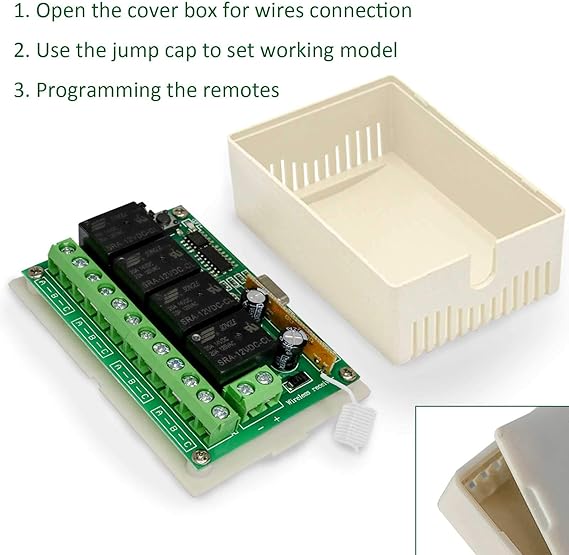2V Relay Remote Switch Wireless RF Remote Control Switch 4 Channel Relay Module 433Mhz Transmitter Receiver Kit Universal Remote Control for Lights Ceil Fan Garage Door Opener Gate Car & More