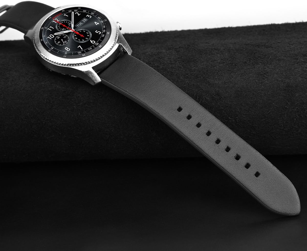 V-MORO Black Band Compatible with Galaxy Watch 46mm(2019) Band/Galaxy Watch 3 45mm Bands/Gear S3 Frontier Bands Leather Strap for Samsung Galaxy Watch3 45mm/Galaxy Watch 46mm(2019)/Gear S3