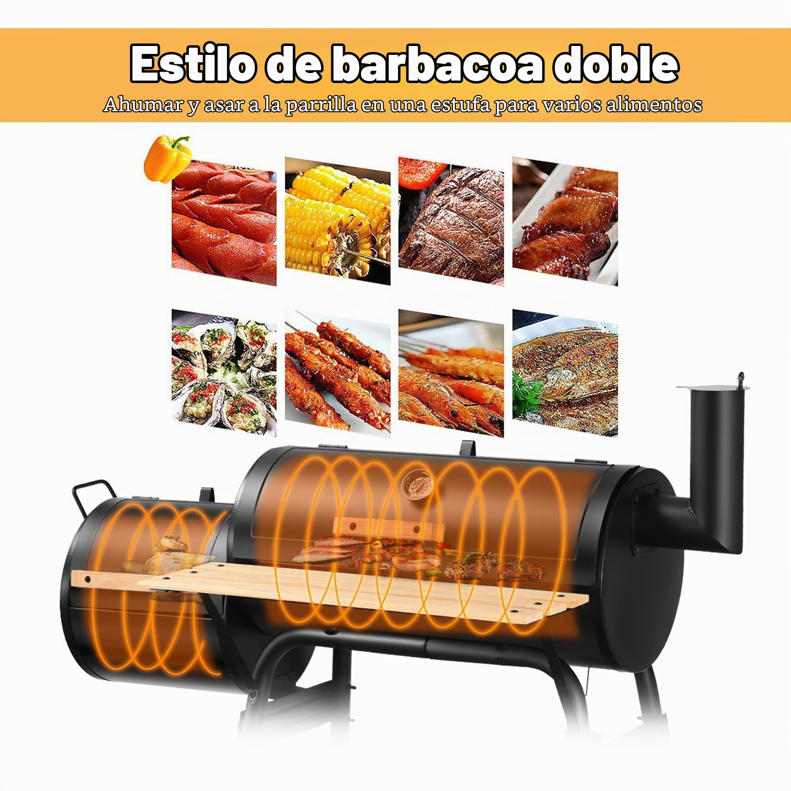 KOMFOTTEU Barbacoa de Carbón con Ruedas y Termómetro, Parrilla de Acero con Chimenea, Barbacoa Ahumadora al Exterior con Mesa Lateral y Estante Inferior, 115 x 65 x 108 cm