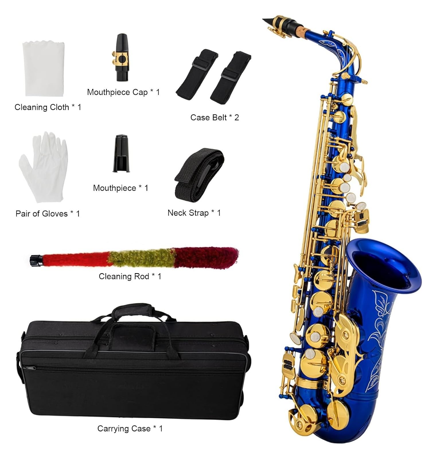 Przyciski muszli, instrumenty muzyczne, saksofon,Eb Alto Brass E Flat 802 Instrument dęty drewniany z wyciorem ściereczka rękawiczki pasek wyściełany futerał,Alto,(Blue)