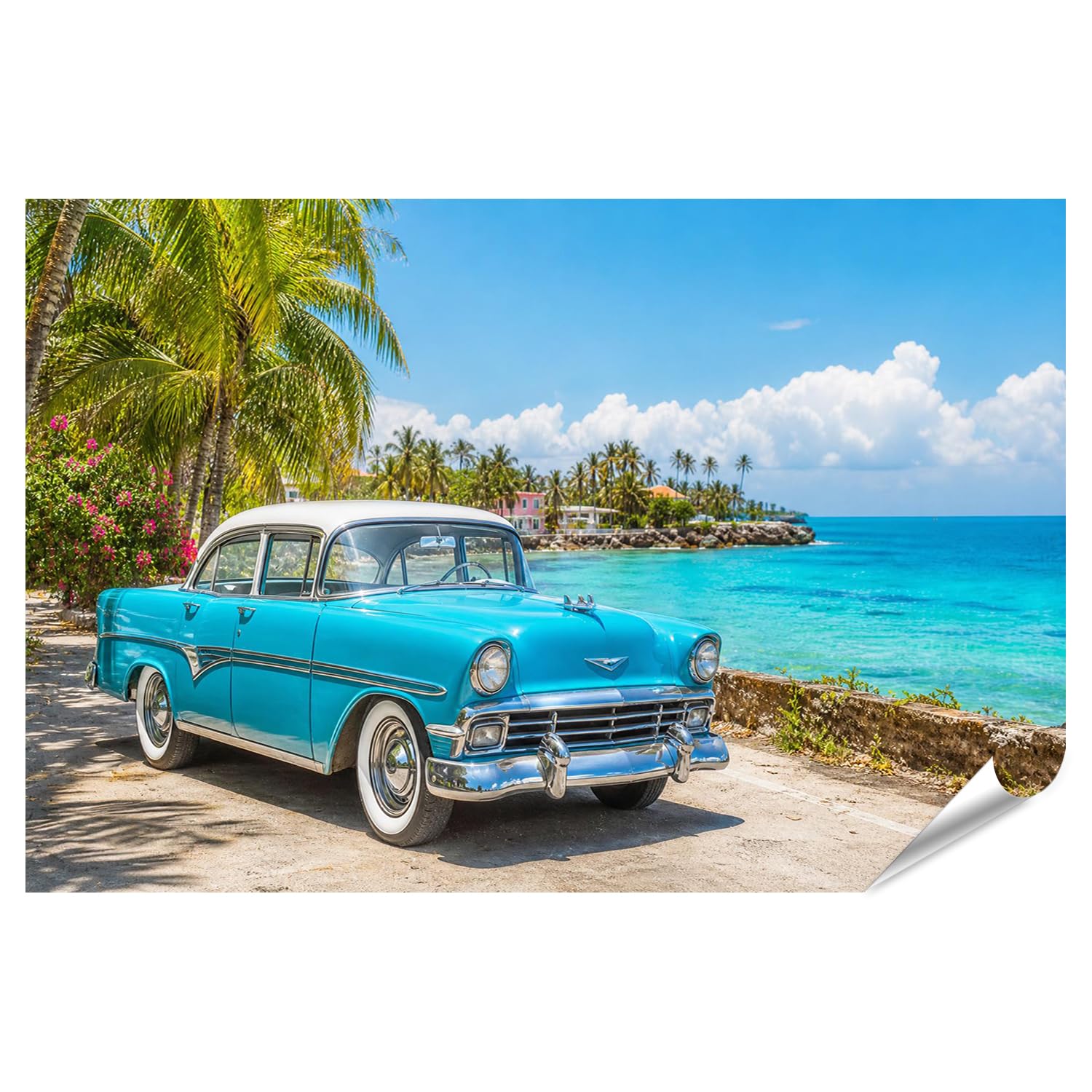 islandburner Póster premium nostálgico, diseño nostálgico de coches antiguos paraíso, mural para sala de estar para aficionados a los viajes, formato grande