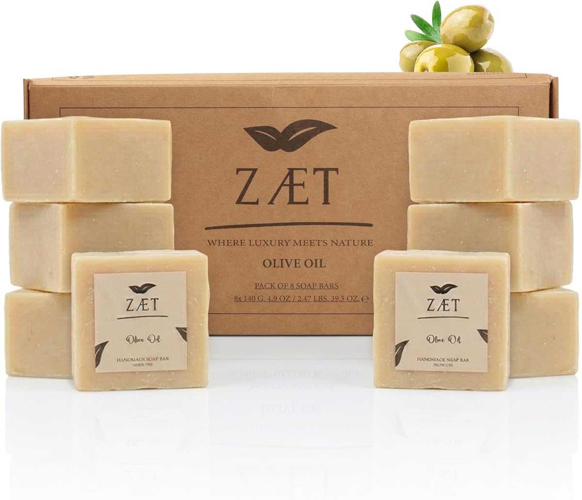 Olive Oil Soap Bar, Fragrance Free Handmade Soap for Face & Body | Made with olive & palm oil | Gentle for sensitive, dry skin | 5 oz bars | (Pack of 8)