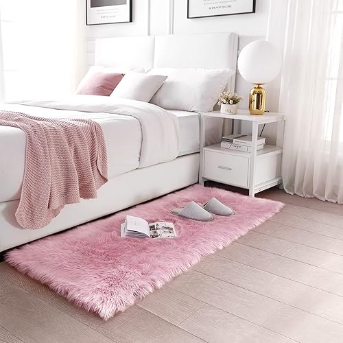 Miniatura 159 de SERISSA Alfombra suave y esponjosa de piel de oveja sintética, color beige, alfombra lanuda para el suelo del dormitorio, alfombra mullida