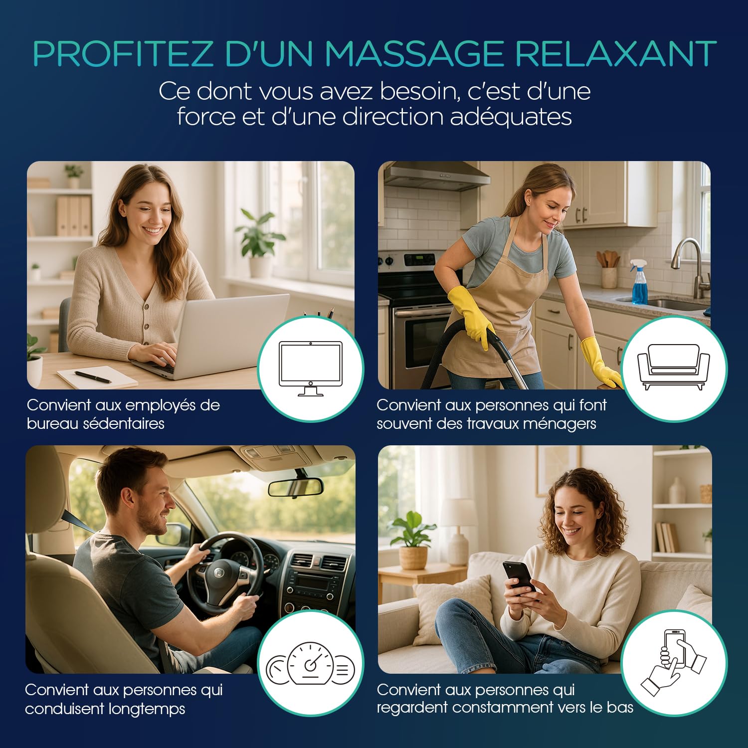 Appareil de massage du dos et de la nuque, coussin de massage Shiatsu avec chaleur, 6 nœuds rotatifs pour la taille, les jambes, le soulagement des douleurs corporelles (Noir)