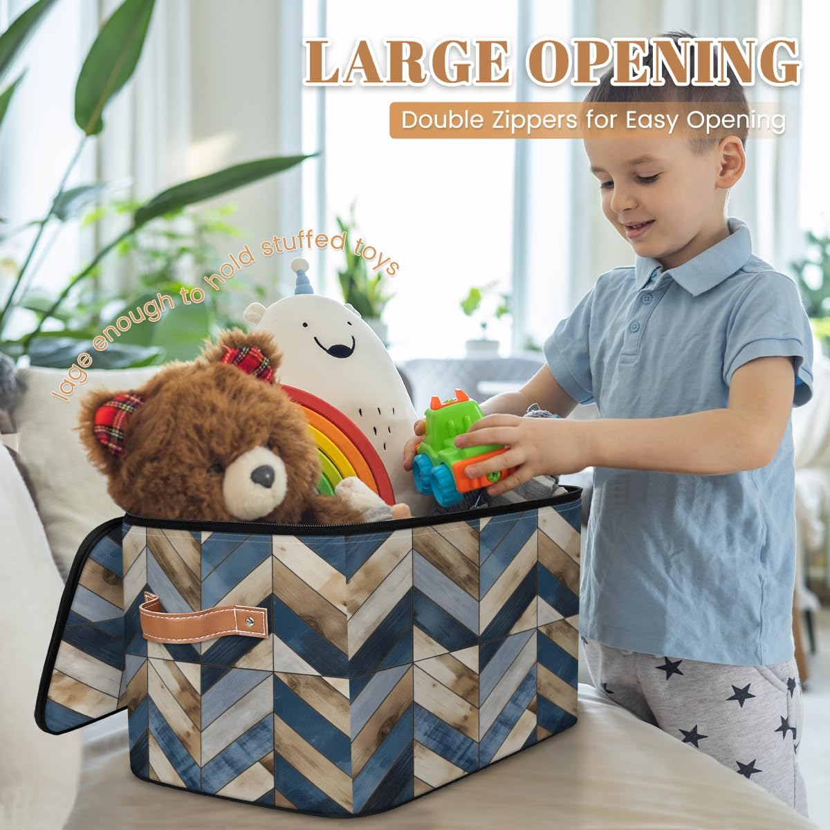 Storage Bin Set of 2 Zizag Geometric Storage Basket with Zipper Lid & Handle Foldable Closet Shelf 2 Pack Cloth Organizer Basket Cube Bins Clothes Organizer for Bedroom, Nursery