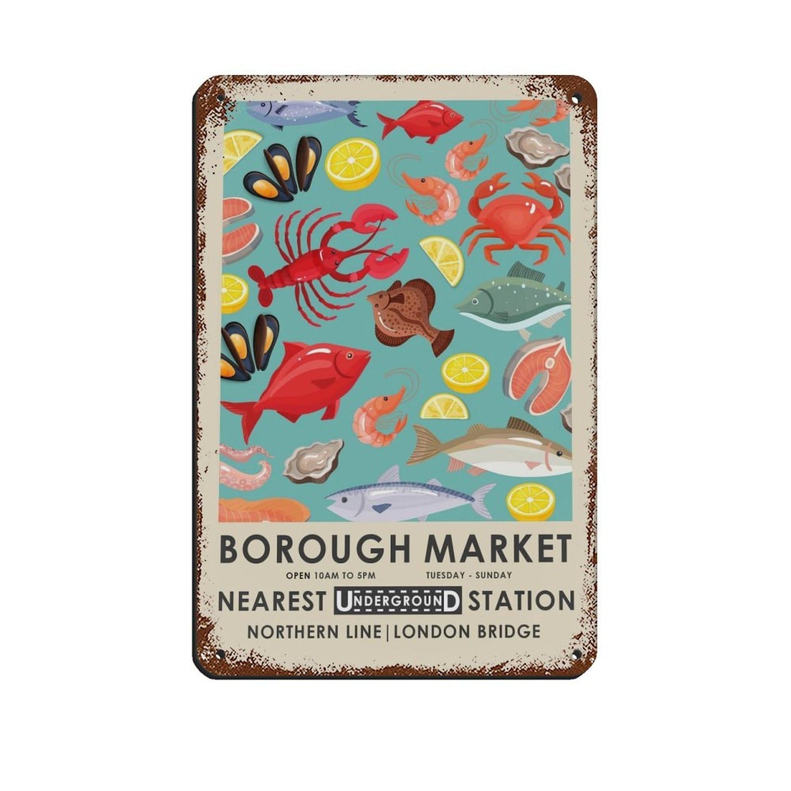 Borough Market, Farmers MarketPoster Tin Sign Vintage Metal Pub Club Cafe Bar Home Wall Art Decoration Poster Retro 8x12inch(20x30cm)