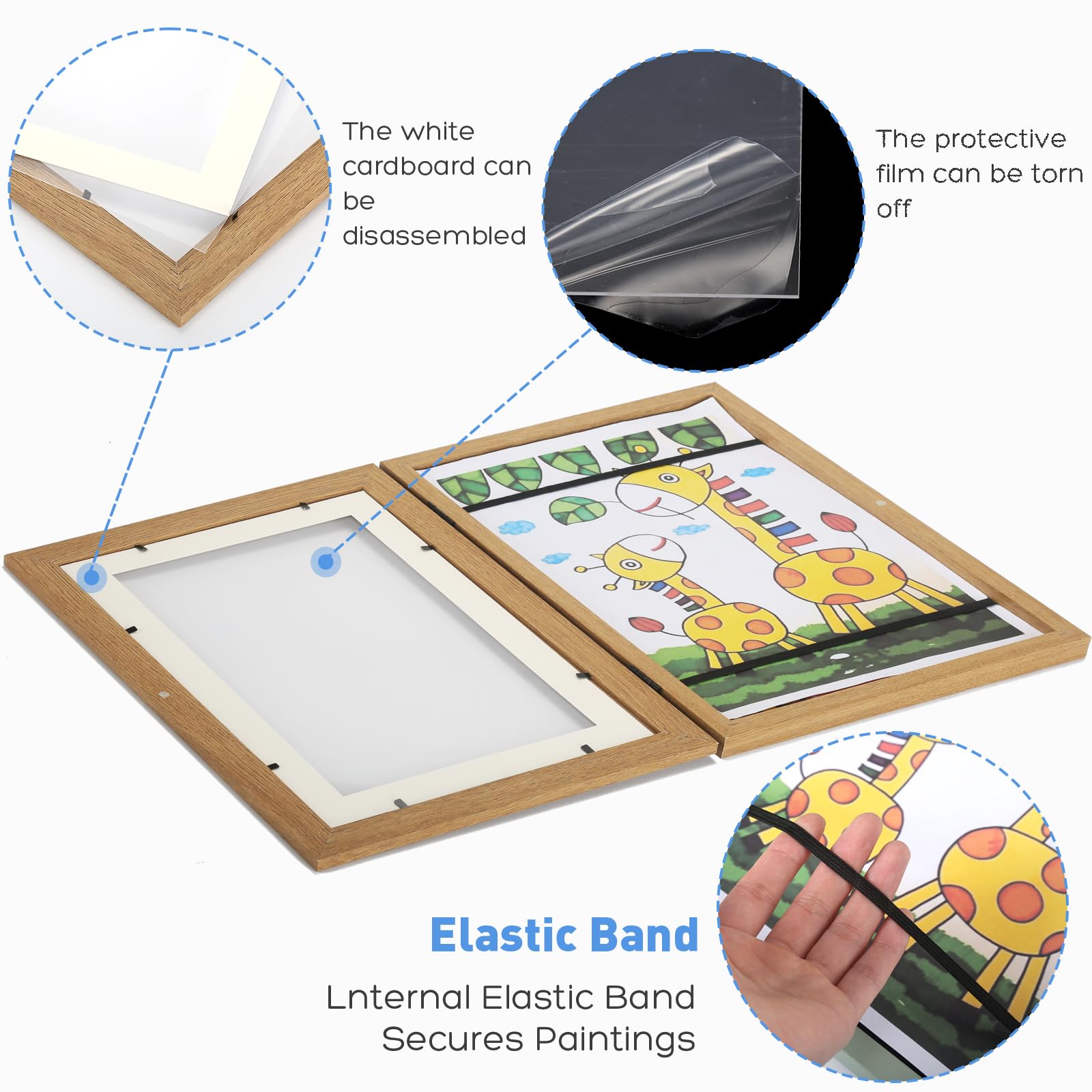 BESTOOL Frontöffnung Bilderrahmen für Kinderzeichnungen, Befüllbar Kinder Kunst Fotorahmen, Kids Art Frame Holz für A4 (Holz)