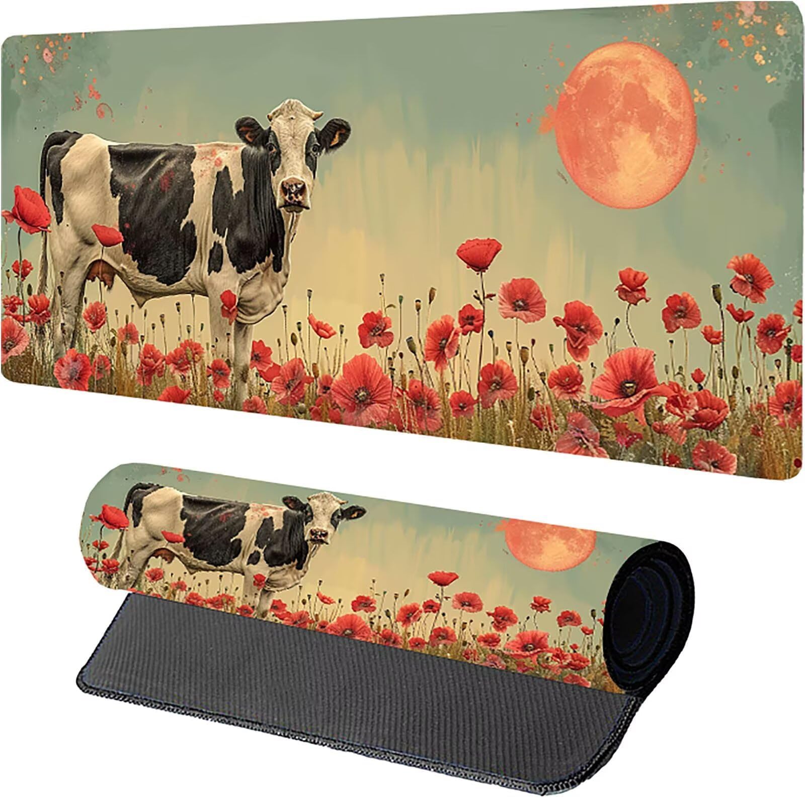 Mouse Pad White, Large Mouse Mat 48 x 24 Inch, Desk Mat with Anti-Slip Rubber Base, Gaming Mousepad with Stitched Edges, Desk Pad for Office Accessories and Pc Accessories, Gifts, Dairy Cow 7-1938
